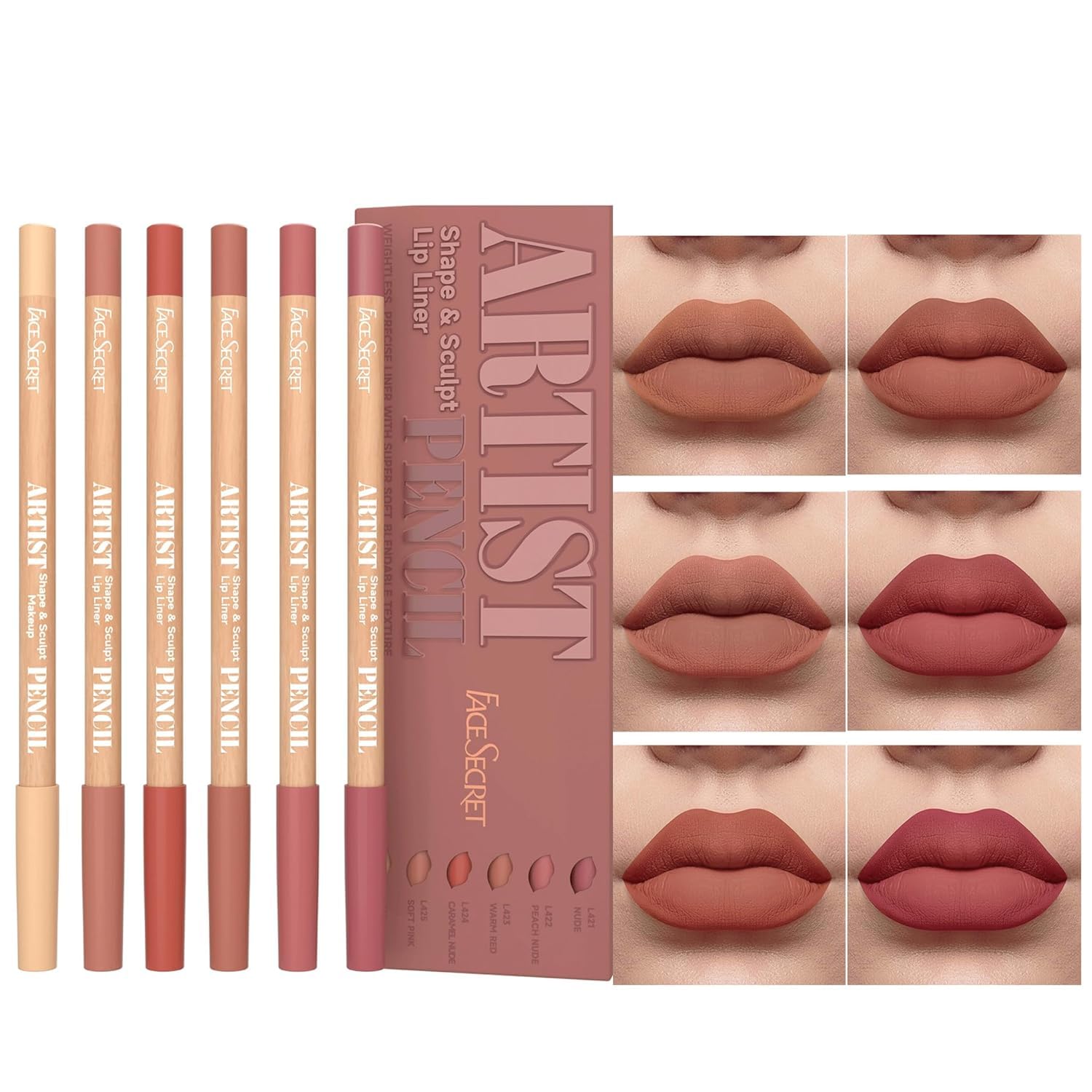6 PCS Lip Liner Pencil Set, Matte Nude Lip Contour Lipliner, Waterproof Long Lasting Lipstick Lip Liner Set
