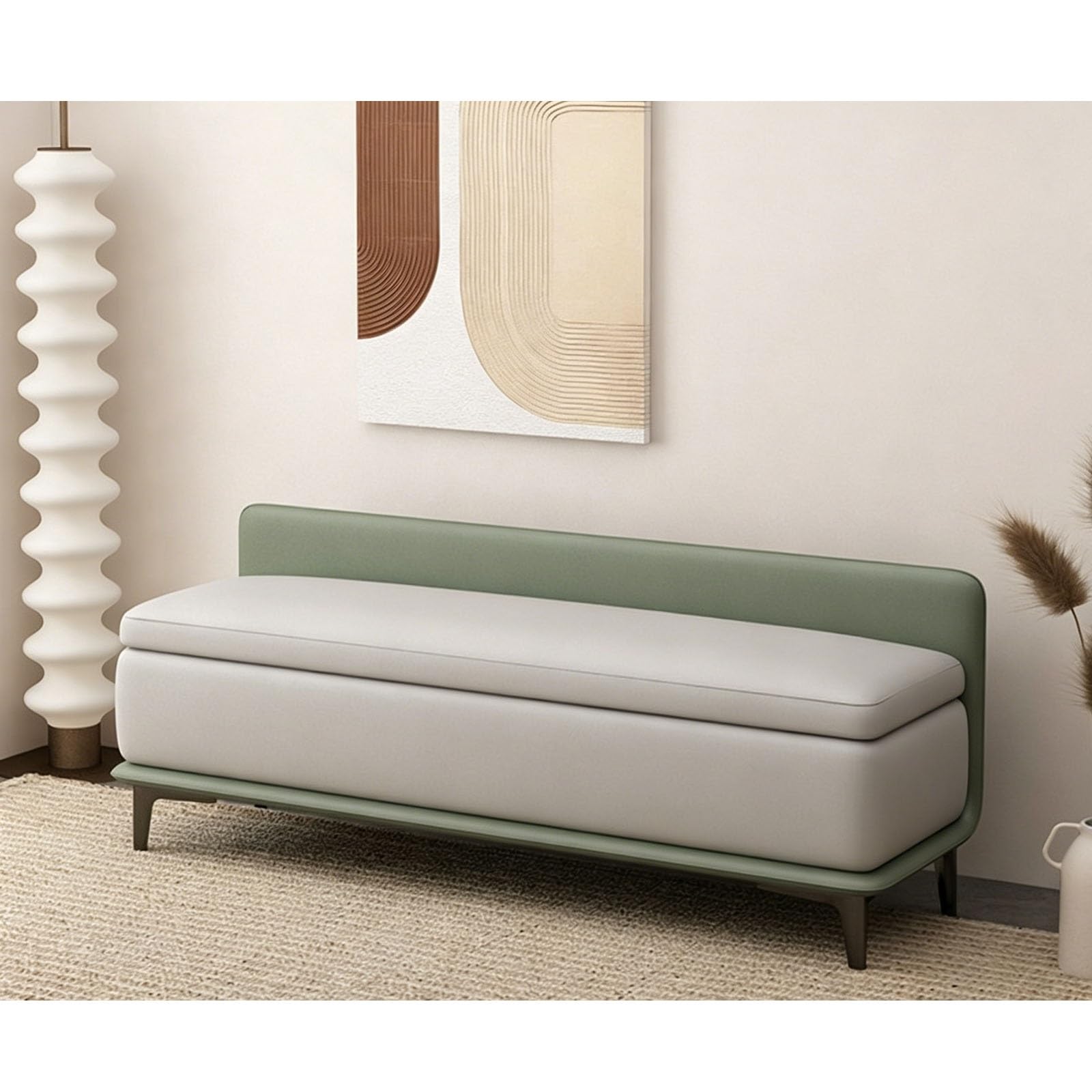 Banc ottoman de rangement en cuir avec dossier gris clair, tabouret à langer bout de lit domestique
