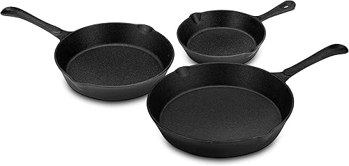 Miniatura 3 de Juego de sartenes de hierro fundido de 3 piezas, antiadherente, pre-sazonado, sin químicos y resistente para uso en estufa, horno o parrilla de 6, 8