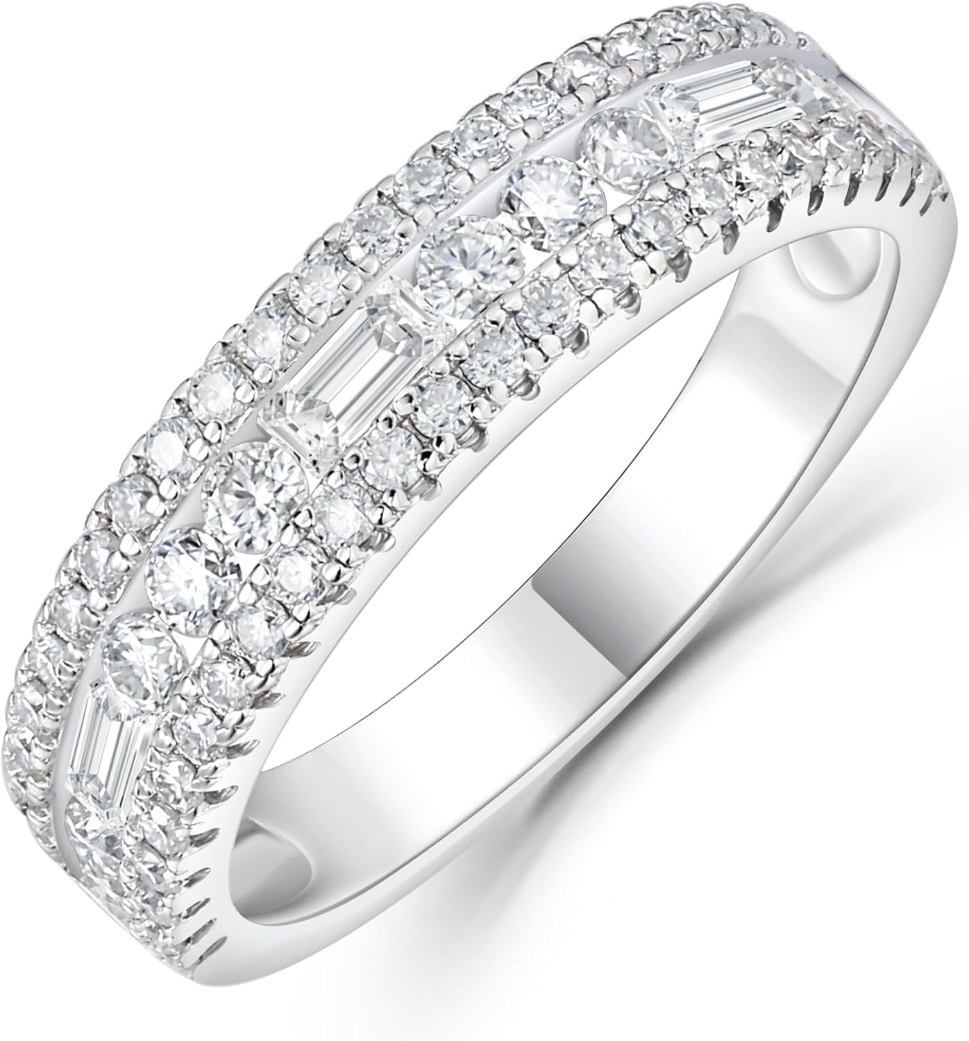 Newshe Jewellery Moissanite Rings for Women Sterling Silver Engagement Wedding Bands Pave Emerald Eternity Band Anniversary Ring Size 5-13