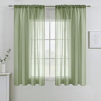 33% off: MIULEE Sage Green Linen Textured Sheer Curtains for Kitchen Bedroom, Semi Transparent Voile Farmhouse Window …