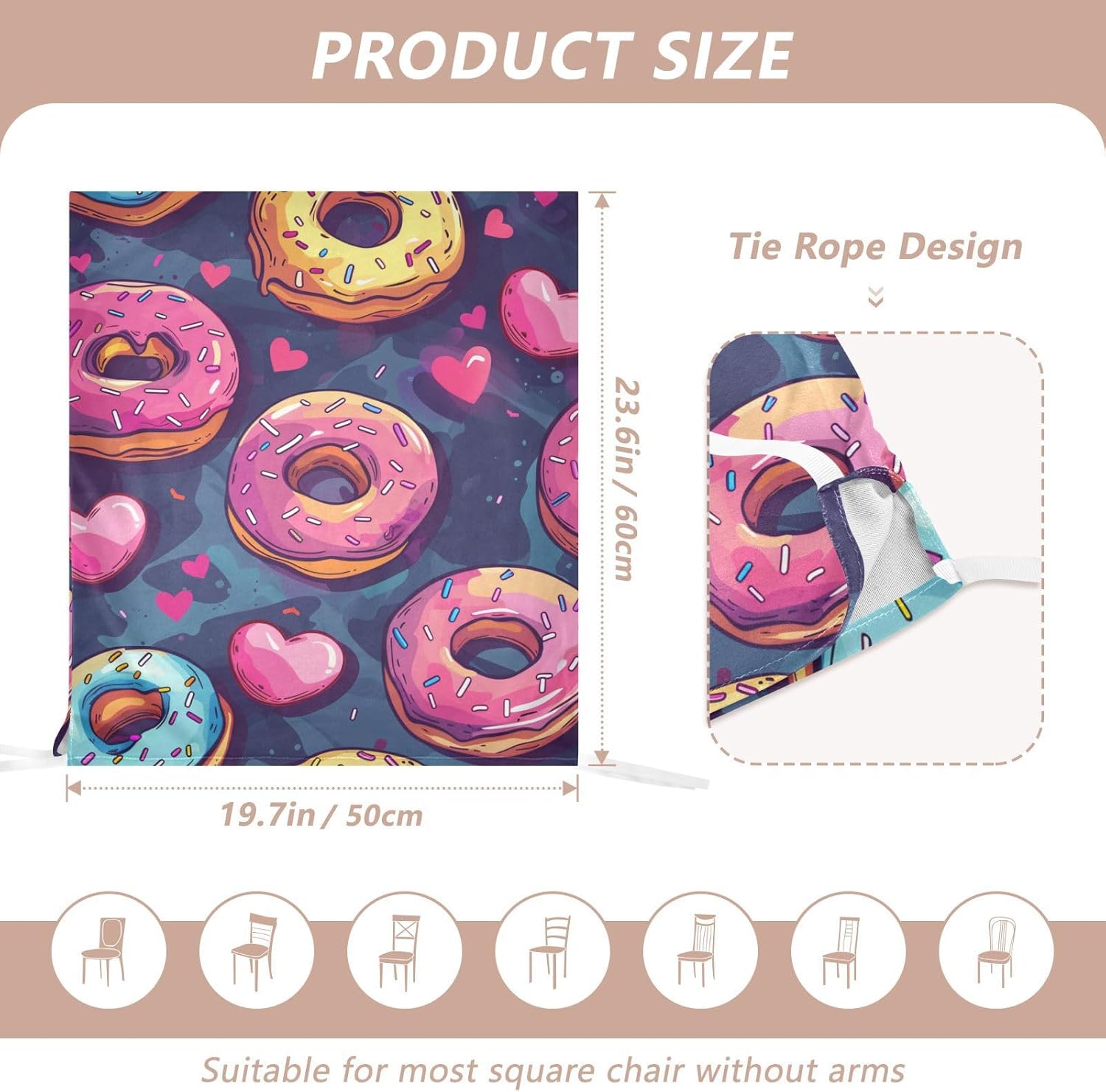 ALAZA Donuts and Hearts Chair Back Cover Set of 6, Washable Reusable Removable Chair Slipcovers Decorative Chair Cover for Home Kitchen Wedding Party