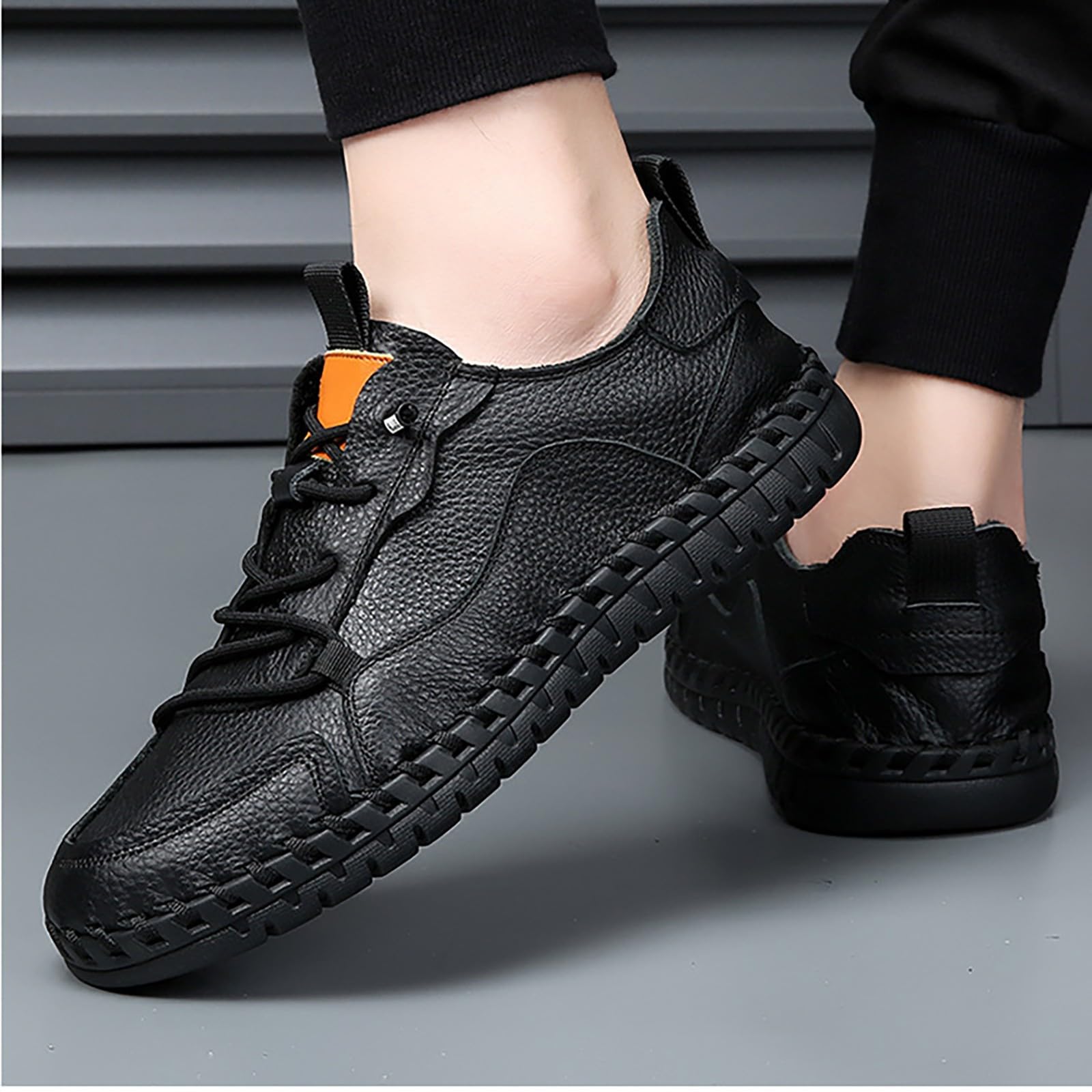 Zapatos de piel sintética para hombre, suela suave, zapatos de cuero, hechos a mano, zapatos casuales con cordones, antideslizantes, transpirables, zapatos para exteriores