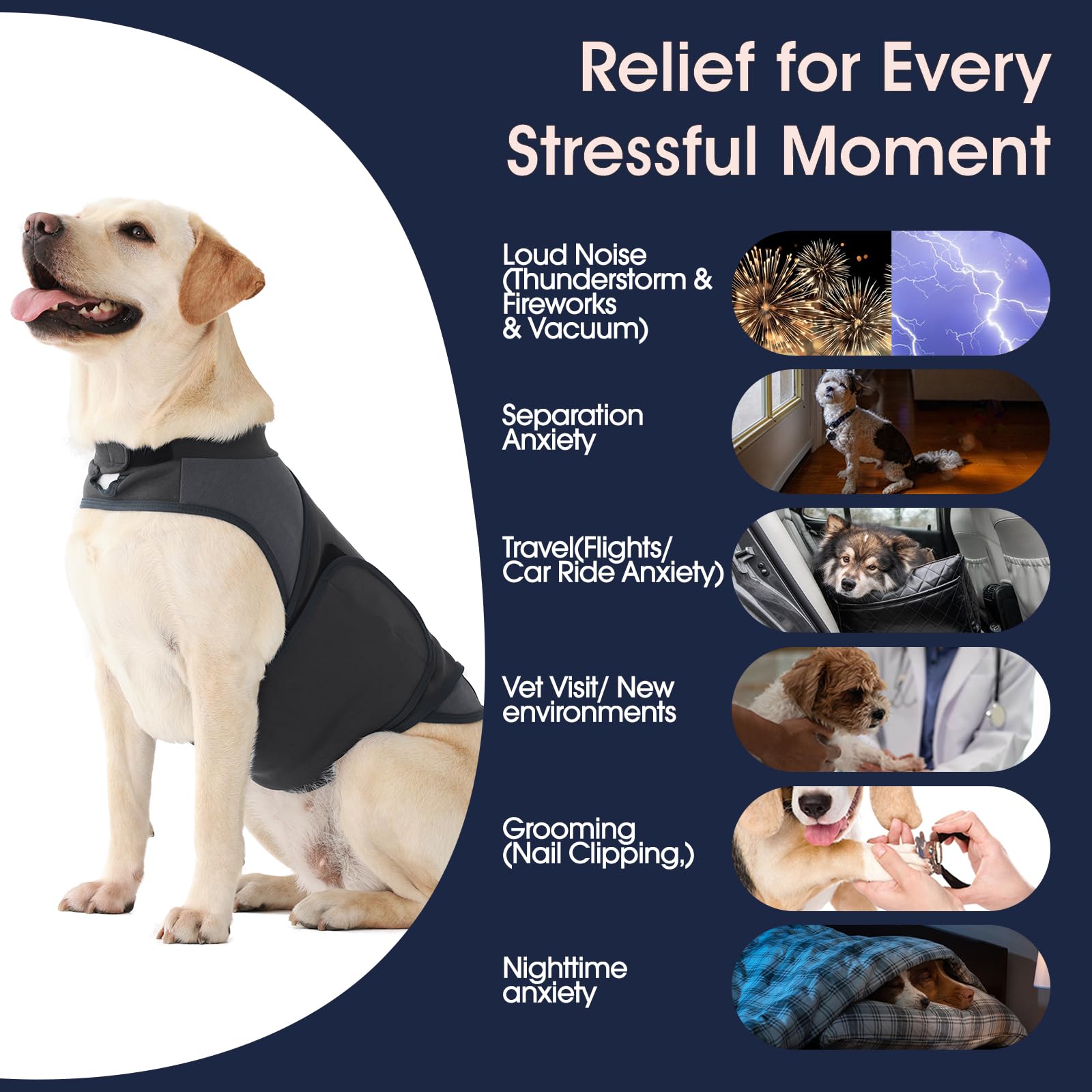 IECOii Chaleco de alivio de ansiedad para perros, camisa ajustable para perros, envoltura calmante ajustable para ansiedad por separación, tormentas eléctricas, fuegos artificiales, estrés de viaje