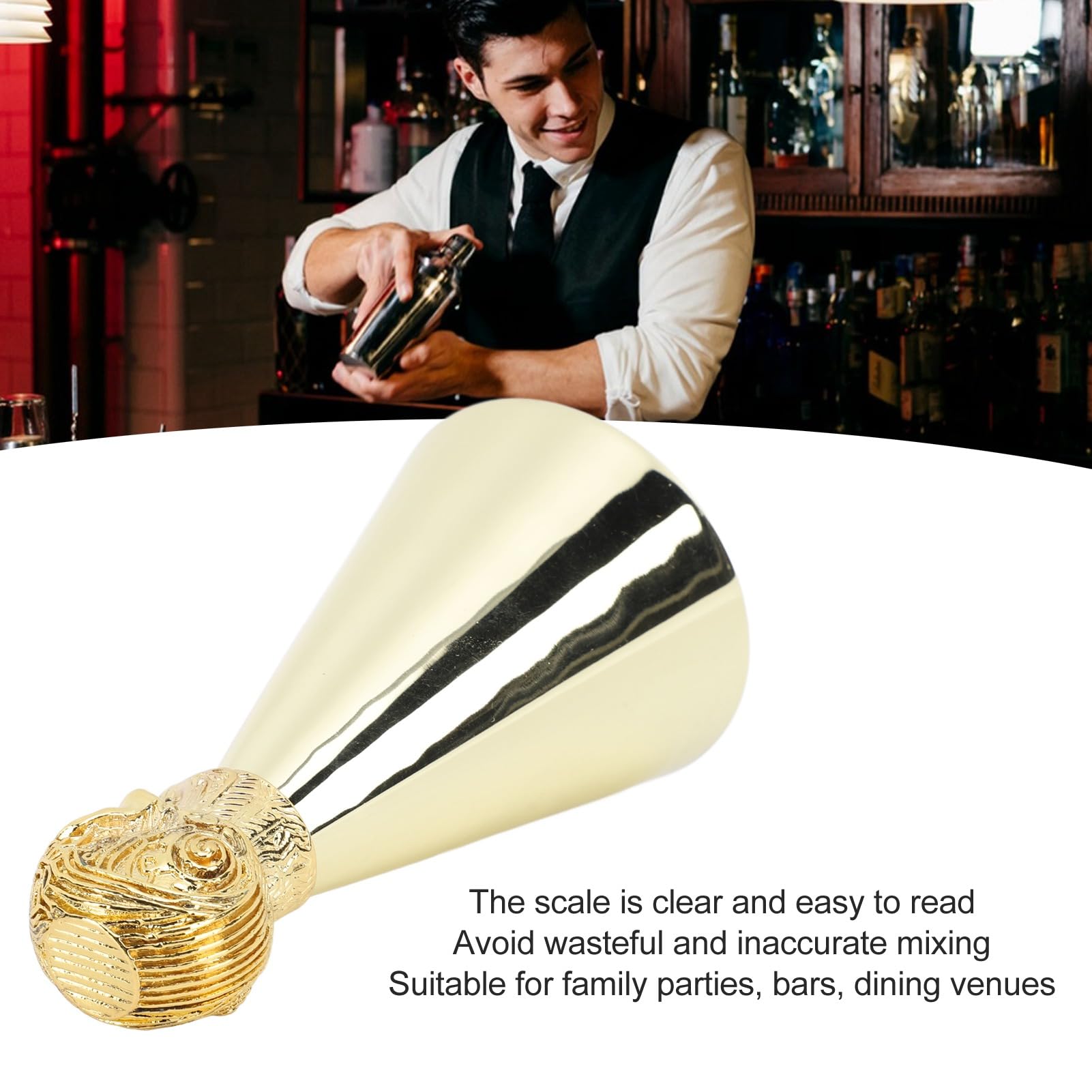 Messbecher für Barkeeper, 90 ml Messbecher, Cocktail-Messbecher, Barkeeper-Werkzeug, Edelstahl-Messbecher mit Messungen im Inneren (Gold)