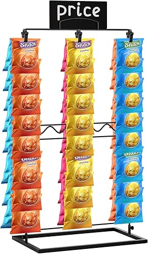 Miniatura 1 de TJ.MOREE Soporte de exhibición de chips, soporte para bolsa de chips para fiesta, 3 filas, 48 clips, colgador de aperitivos para encimera, estante
