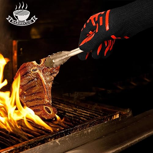 Miniatura 6 de Guantes de parrilla para barbacoa para cocinar en fogatas, guantes resistentes al calor de 1472 °F para cocinar al aire libre, barbacoa, hoguera