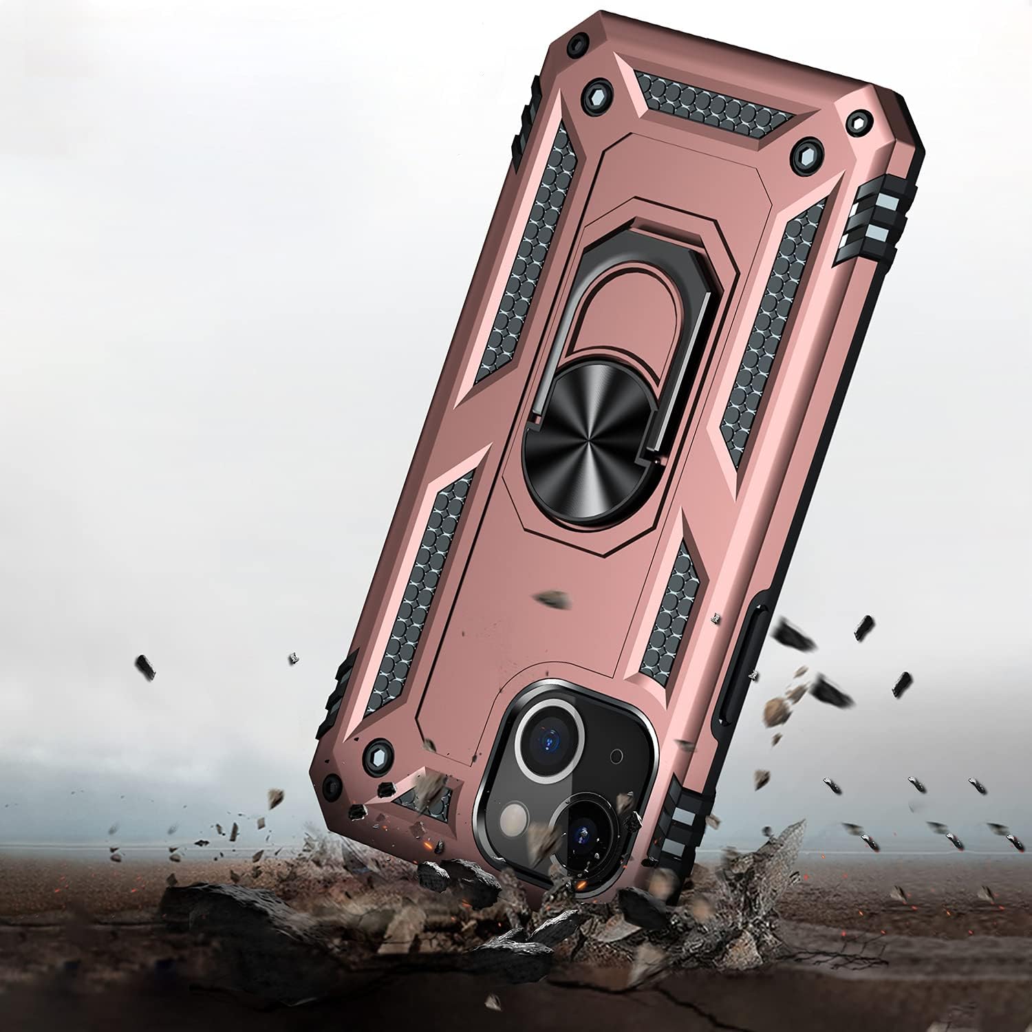 SaharaCase Military Kickstand Series Case for iPhone 13 Mini 5.4" (2021) Case - Holder/Kickstand/Belt Clip - Rugged Protection Anti-Slip Grip Slim Fit (Rose Gold)