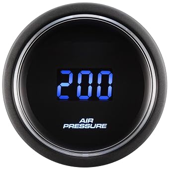 MOTOR METER RACING 52mm 2-1/16" Digital Air Ride Air Bag Suspension Pressure Gauge 0-200 PSI Blue & Red LED Display with Electrical Pressure Sensor