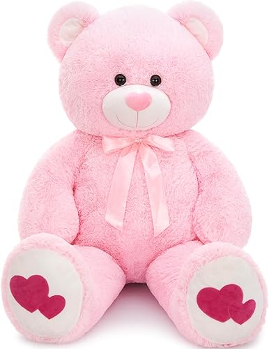 Miniatura 77 de Tezituor Oso de peluche gigante de 4.3 pies, animales de peluche grandes de 52 pulgadas con vientre blanco, regalo de San Valentín para novias