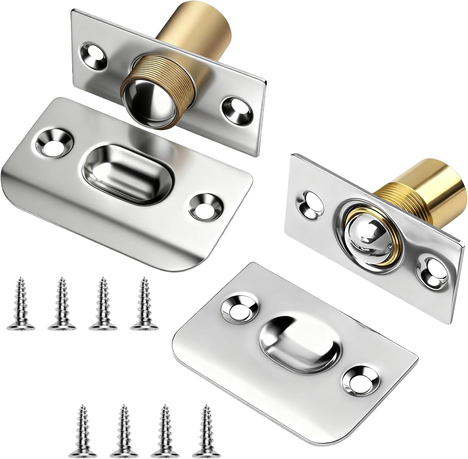 2 Pack Silver Roller Ball Door Catches with Screws Adjustable Door Ball Latches Spring Ball Bearing Door Catch Hardware for Internal Doors Kitchen Cupboard Drawer Wardrobe Closet