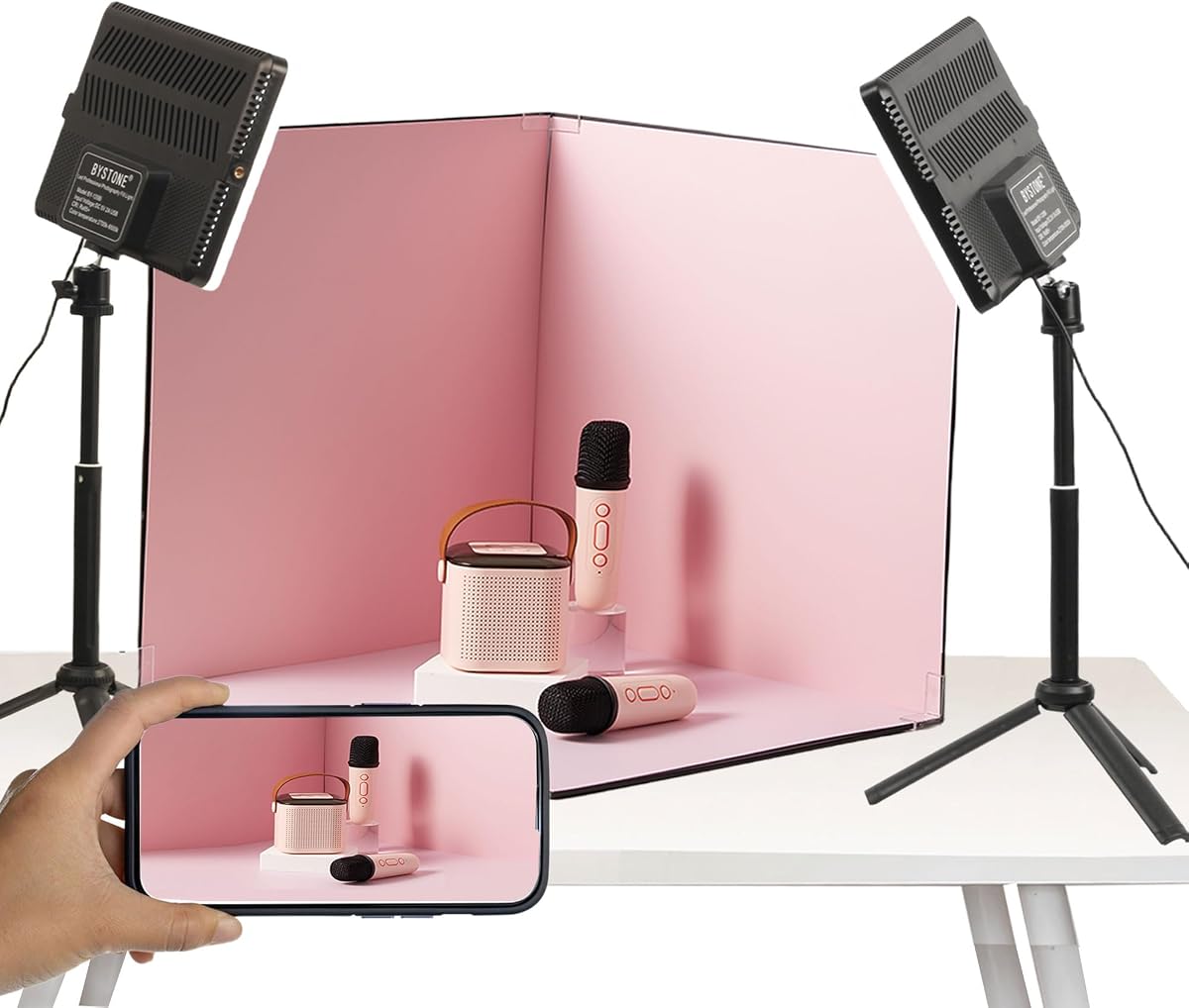 BYSTONE 16 x 16 in Photo Light Box for Product Photography, Portable Photo Studio Kit with 288 LEDs, CRI 95+ Dimmable Lighting and 15 HD Backdrops for Food Jewelry Cosmetics