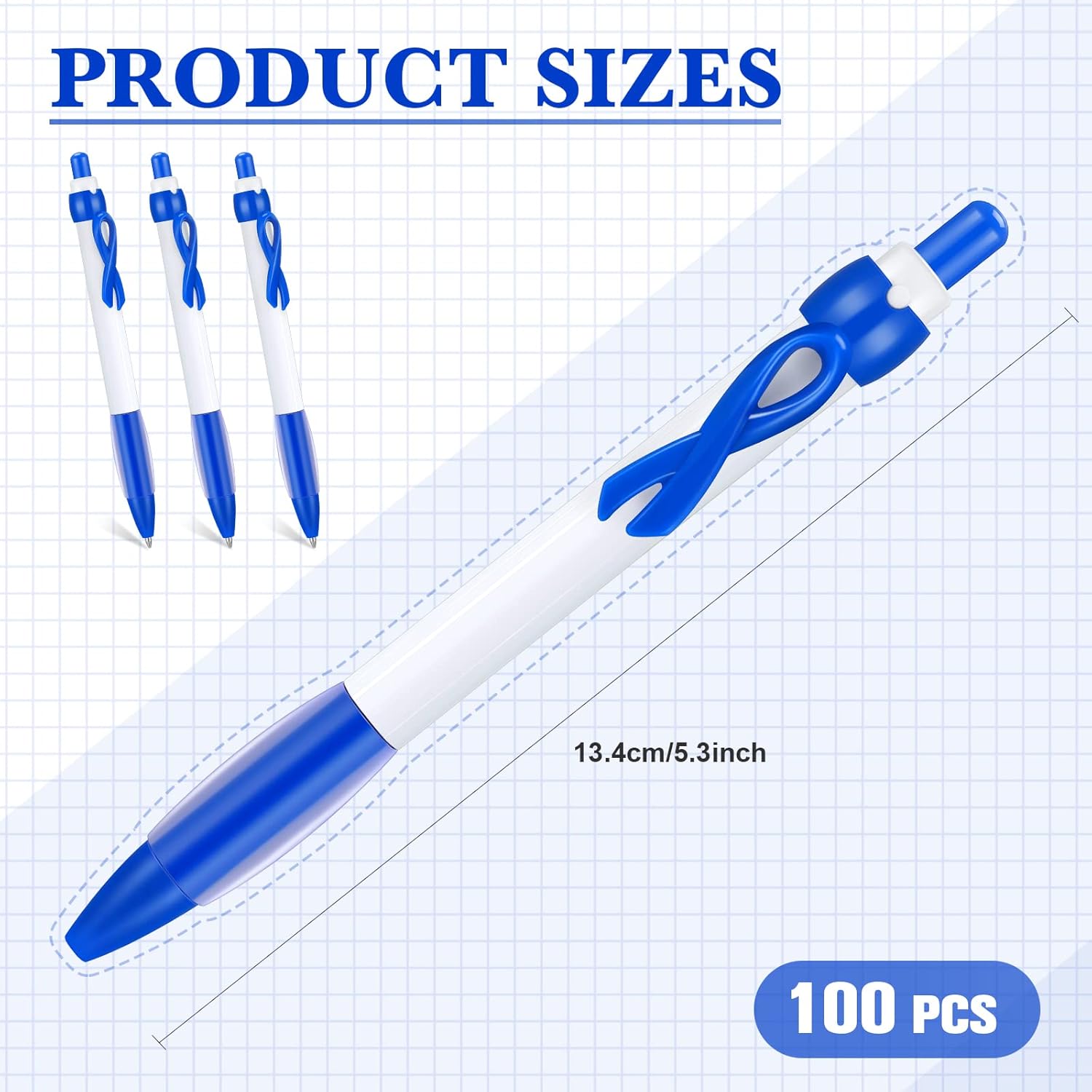 Yexiya 100 Pcs Awareness Blue Ribbon Pen Bulk 1.0 mm Abuse Awareness Message Pens Colon Cancer Retractable Ribbon for Mental Health Charity Volunteers Fundraisers Event Campaign Party Supplies