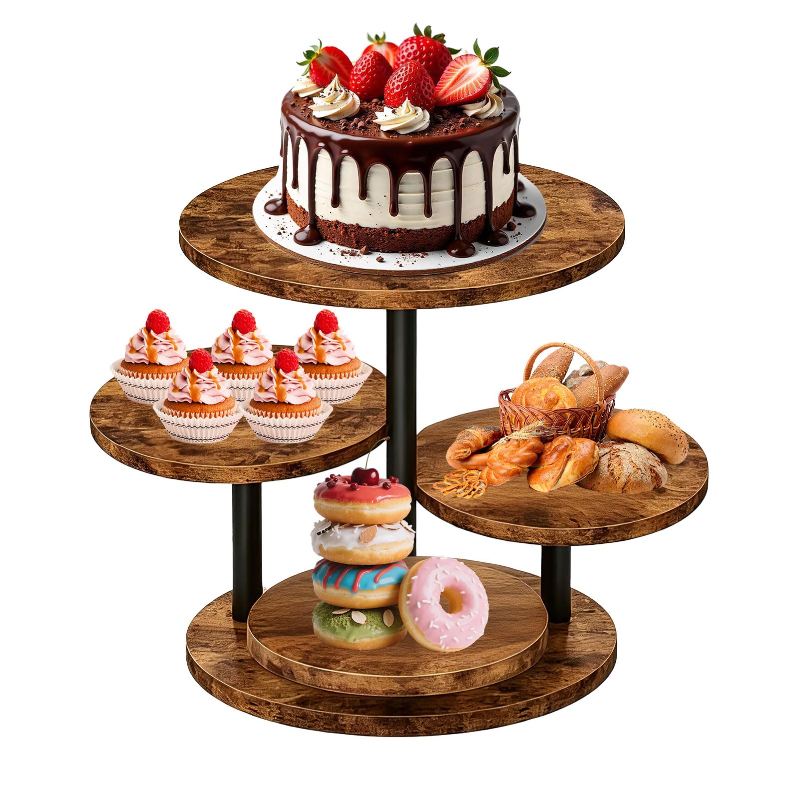 Cupcake-Ständer Aus Holz, Tortenständer 4 Etagen, Um 360° Drehbar, Formschön, Durchmesser 20/30 Cm, Ideal Für Partys, Hochzeiten Und Teepartys