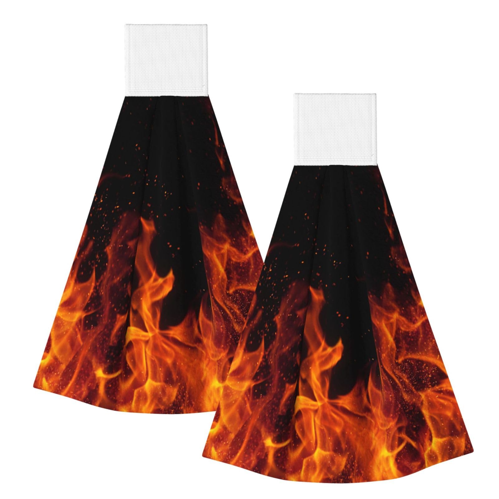 DOPKLNA Fire Pattern, 2 Pcs Hanging Coral Fiber Hand Towels for Bathroom, Absorbent Kitchen Towels