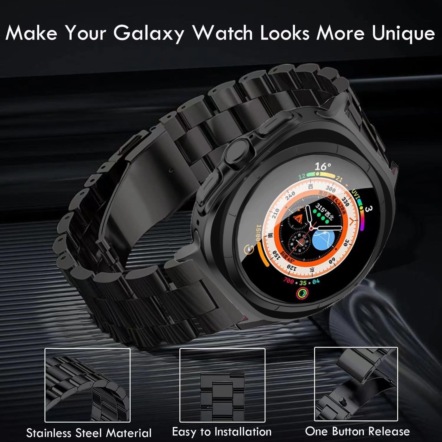 Metal Bands for Galaxy Watch 8 Classic Band 46mm/Samung Galaxy Watch 8 40mm/44mm 2025, One Click No Gap Business Stainless Steel Wristband Replacement Strap for Men Women - Image 2