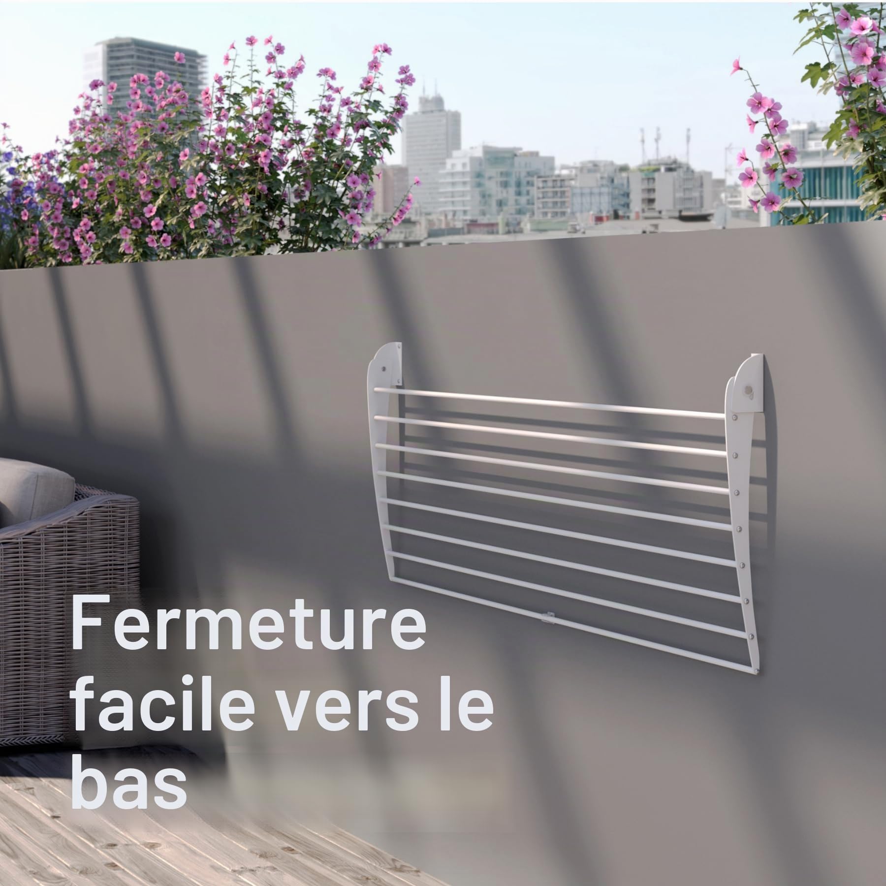 foxydry Fold, étendoir à Linge Mural, Rabattable Gain de Place, 82 cm | en aluminium et acier inoxydable, rabattable vers le bas, antirouille, pour terrasse et balcon, supporte 10 kg, blanc