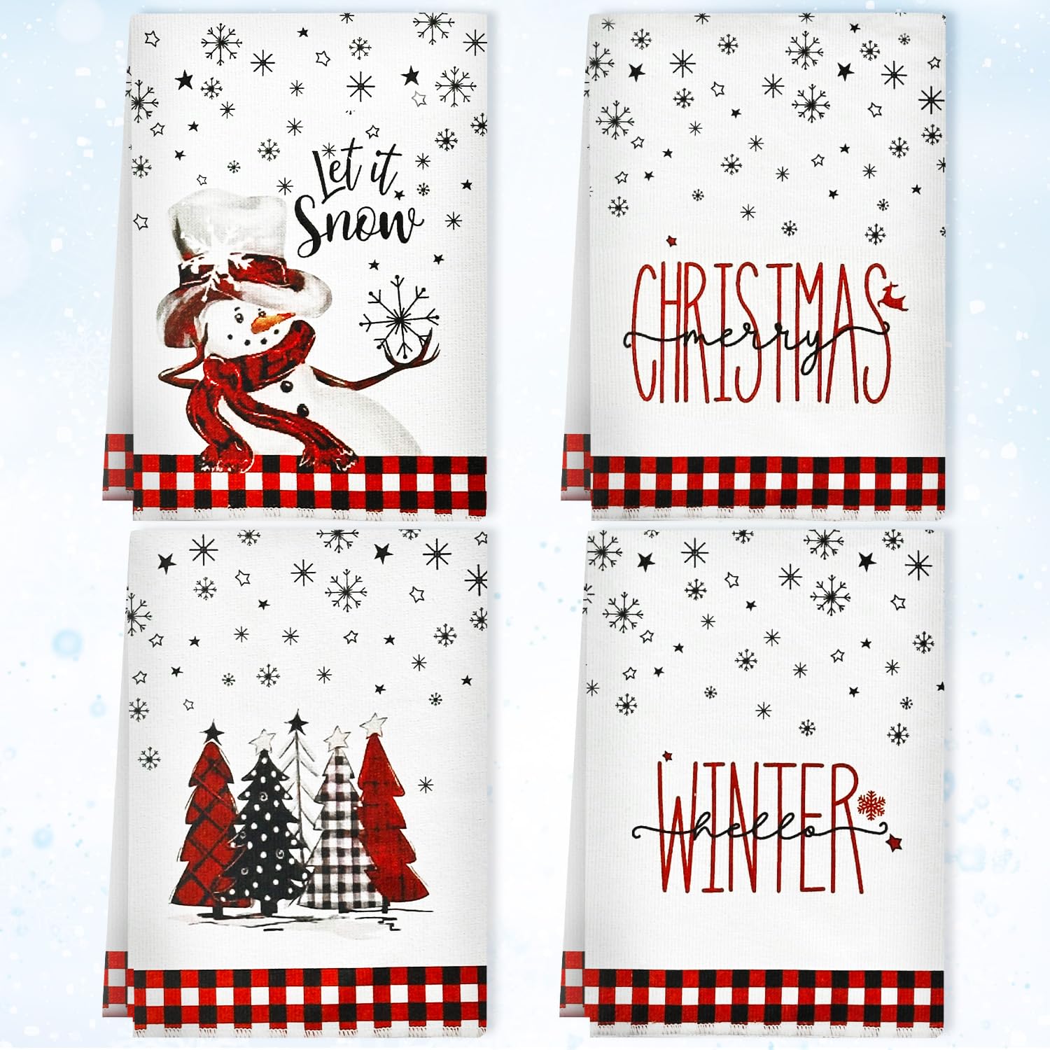 Toallas Navidad,4 Piezas Juego de Paños de Cocina Navideños,Trapos Cocina Algodon Decoracion Navideña,Trapos Cocina Navideña Juego Toallas de Navidad,Paños Cocina Navidad Vajilla Navideña（40x60cm）