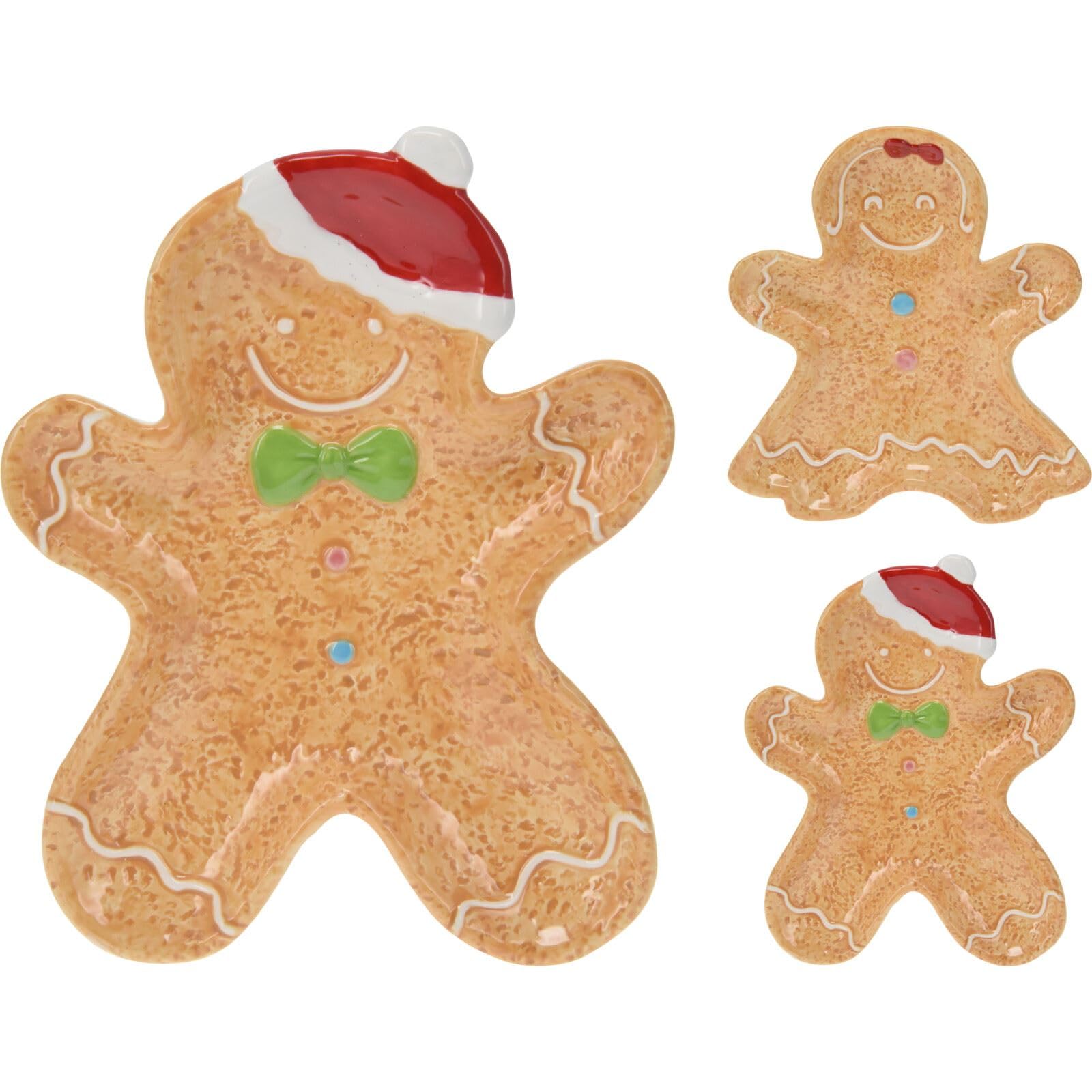 Carousel Home Medium Ceramic Gingerbread Cookie Shaped Christmas Snack Bowl | Festive Serving Dish | Christmas Tableware Xmas Snack Plate -24cm ~ Design Varies One Supplied