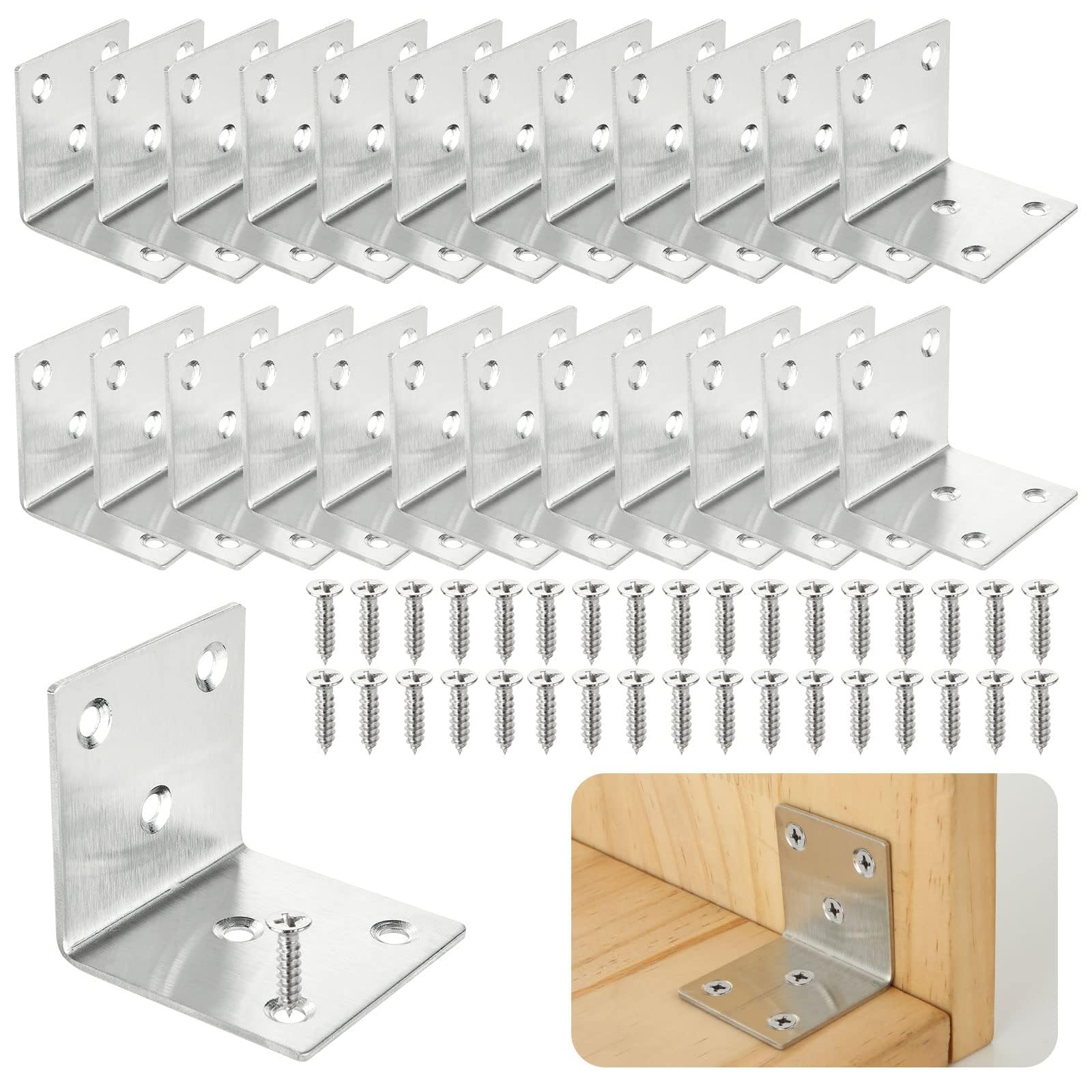 ASelected Lot de 30 Équerre d'assemblage Renforcée Inox, 50x50x50mm Aicer Plaque Equerre Inox, Equerre Metal pour Fixation de Inox pour Fixation et Réparation Meubles