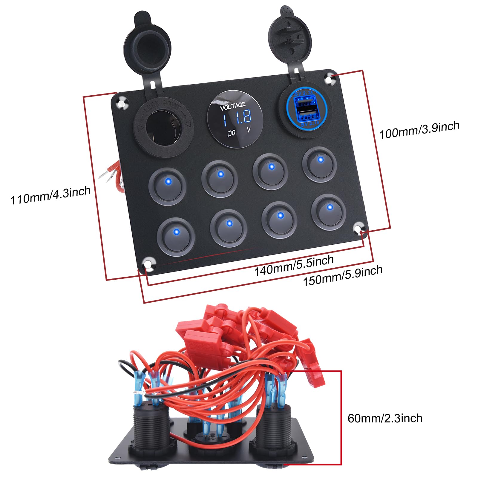 Pannello Interruttori 8 Gang 12V/24V KAOLALI - Con USB, Accendisigari E Voltmetro Per Camper - Foto 8