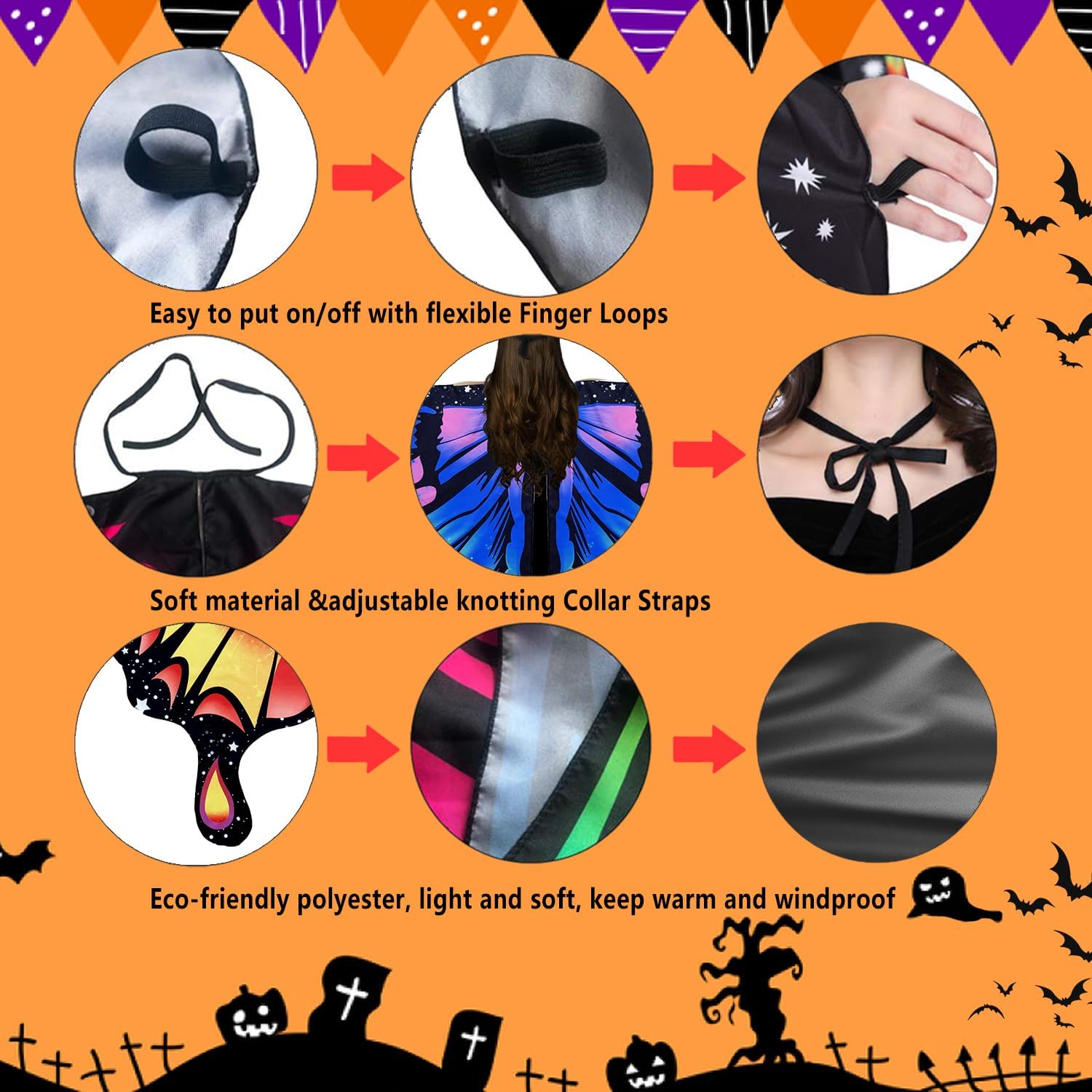 Butterfly Costume for Women, Adult Butterfly Wings Halloween Party Costume with Lace Mask and Antenna Headband - Image 6