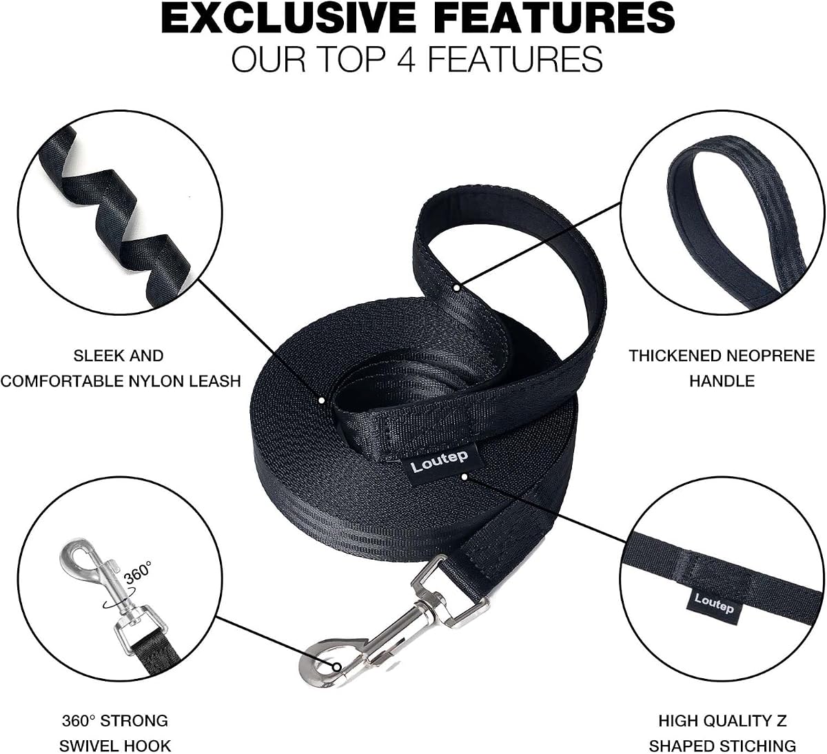 Loutep Training Lead for Dogs 3m 5m 10m 15m 20m 25m 30m Strong Nylon Rope Extra Long Line Dog Lead Leash with Padded Handle for Large Medium Small Puppy Recall Pet Walking Obedience Outdoor Play — view 3