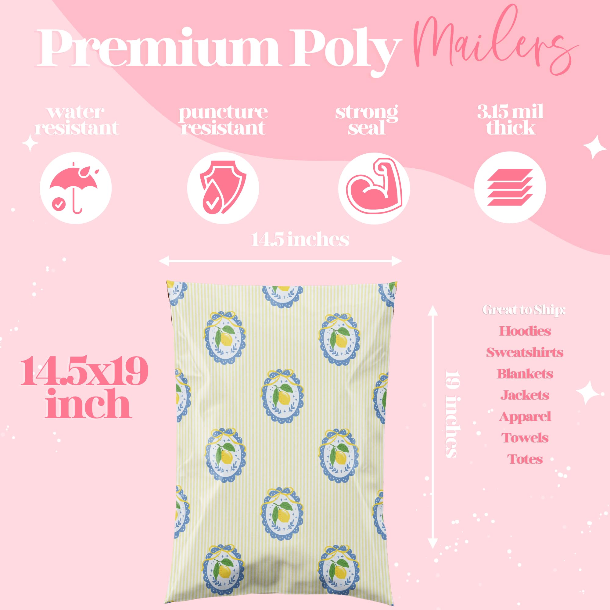 Pretty Package Store 14,5 x 19 - Confezione da 100 buste per spedizioni autosigillanti impermeabili resistenti per piccole imprese e grandi buste postali sfuse resistenti agli strappi imballaggi