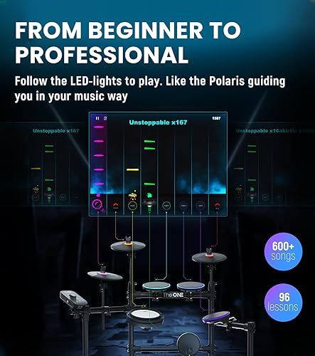 Miniatura 3 de The ONE Polaris - Batería eléctrica con USB MIDI y audio Bluetooth y conectividad MIDI, batería electrónica con almohadillas de malla, más de 600