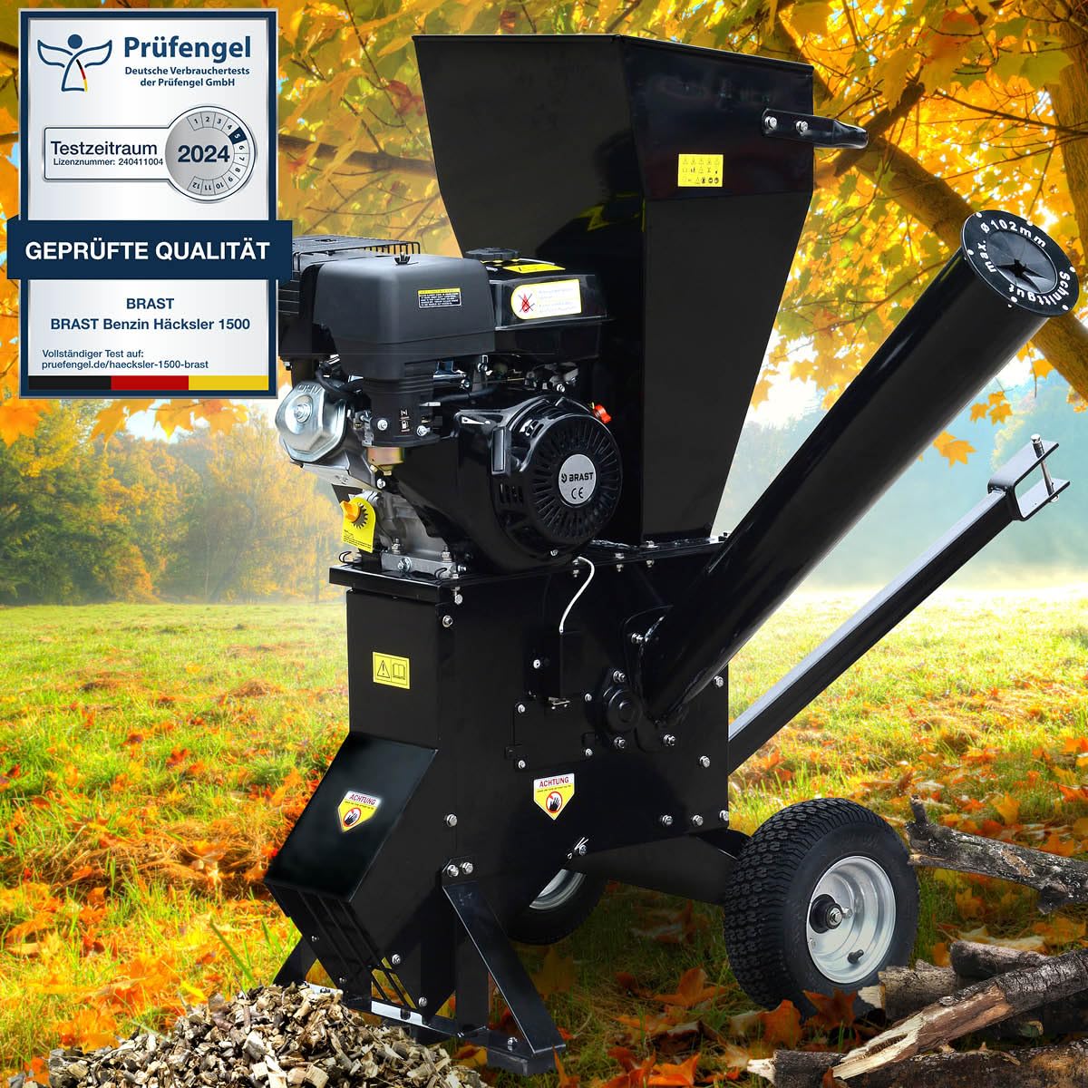 BRAST Häcksler Schredder Gartenhäcksler Benzin | 5,2kW(7PS) - 11kW(15PS) | 2 Modelle | TÜV geprüft | Aststärke bis zu 102mm | 2 Messersysteme mit 22 Messer | Deichsel & Griff
