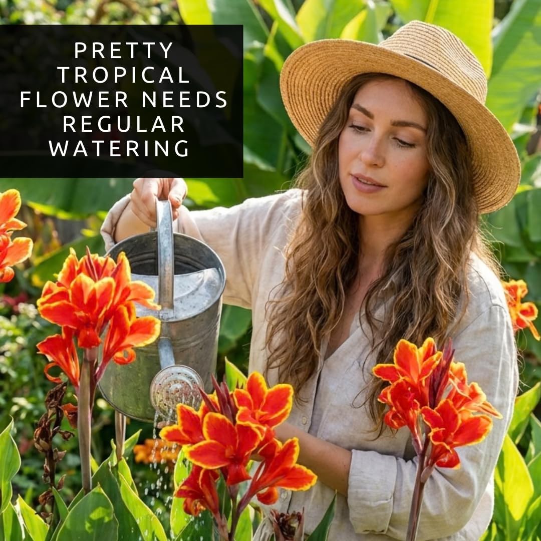 Lucifer Canna Lily Bulbs for Planting – Bright Red Flowers with Golden Yellow Edges – Tropical Summer Blooming Plants – Premium Canna Rhizomes (3 Bulbs)