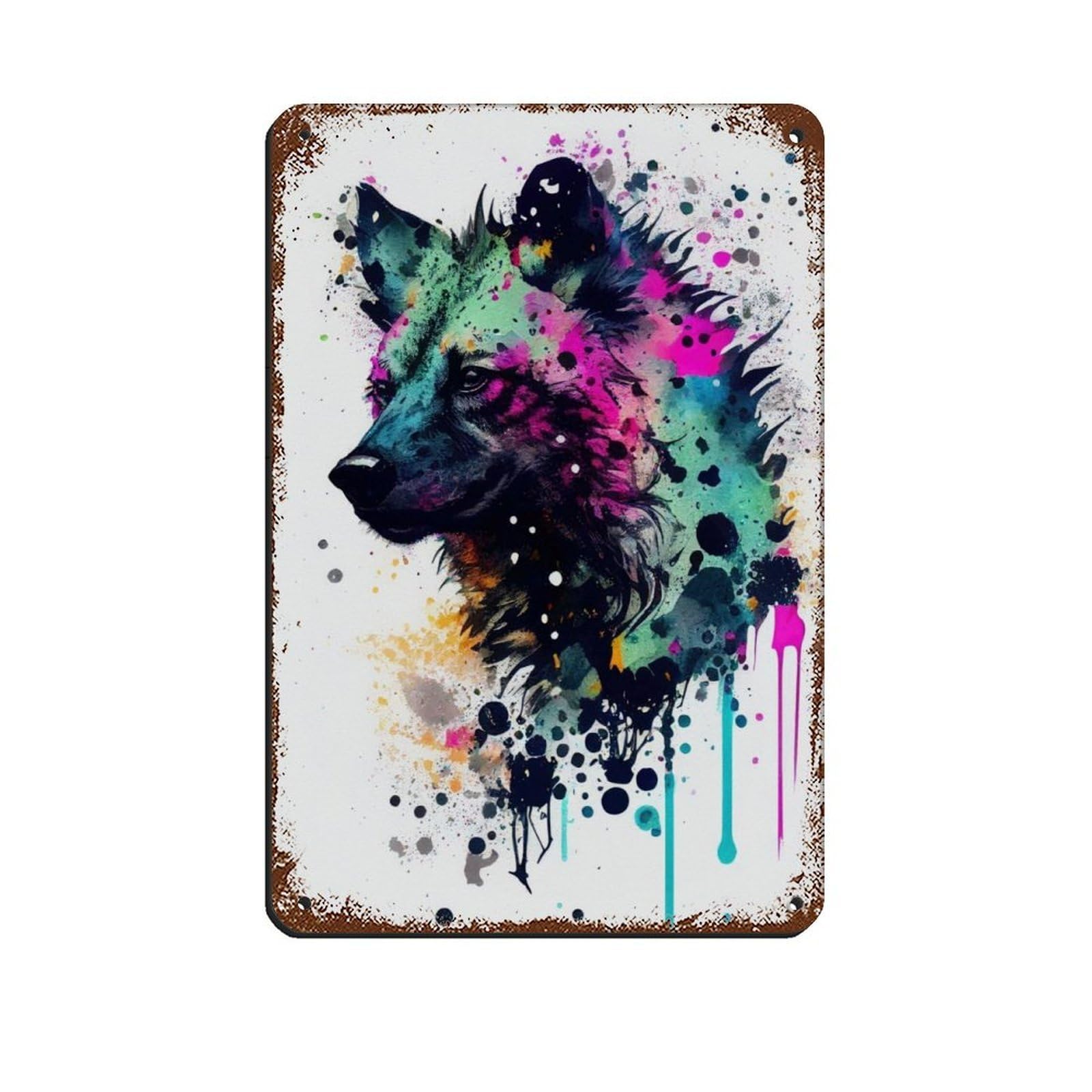 Watercolour Hyenas Portrait Poster Tin Sign Vintage Metal Pub Club Cafe Bar Home Wall Art Decoration Poster Retro 8x12inch(20x30cm)