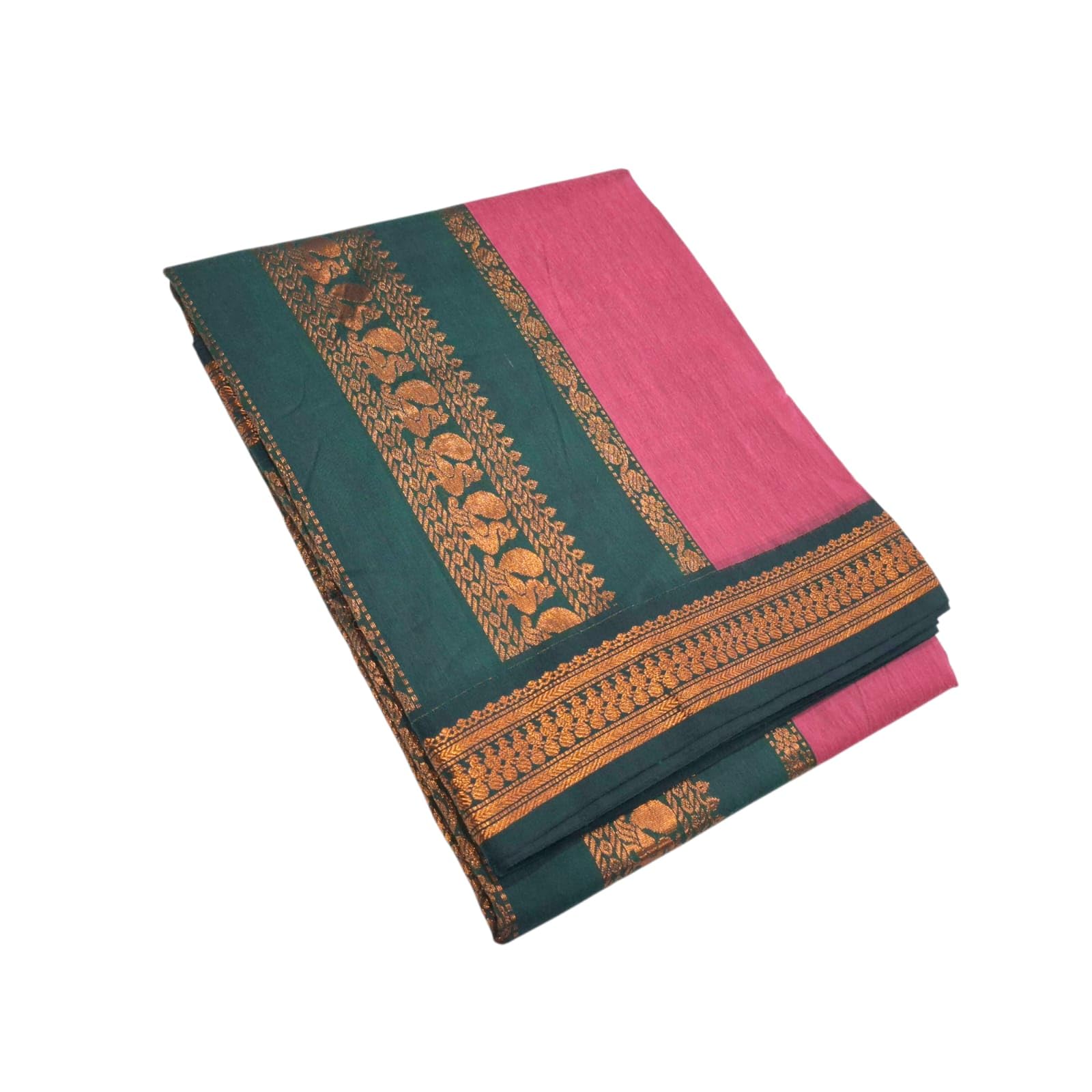 SRI AMMAN SAREES - Womens Kalyani-Cotton Korvai Border Unstitched Madisar Saree's With Rich Pallu with Running Blouse (8.90mtrs)-image-41