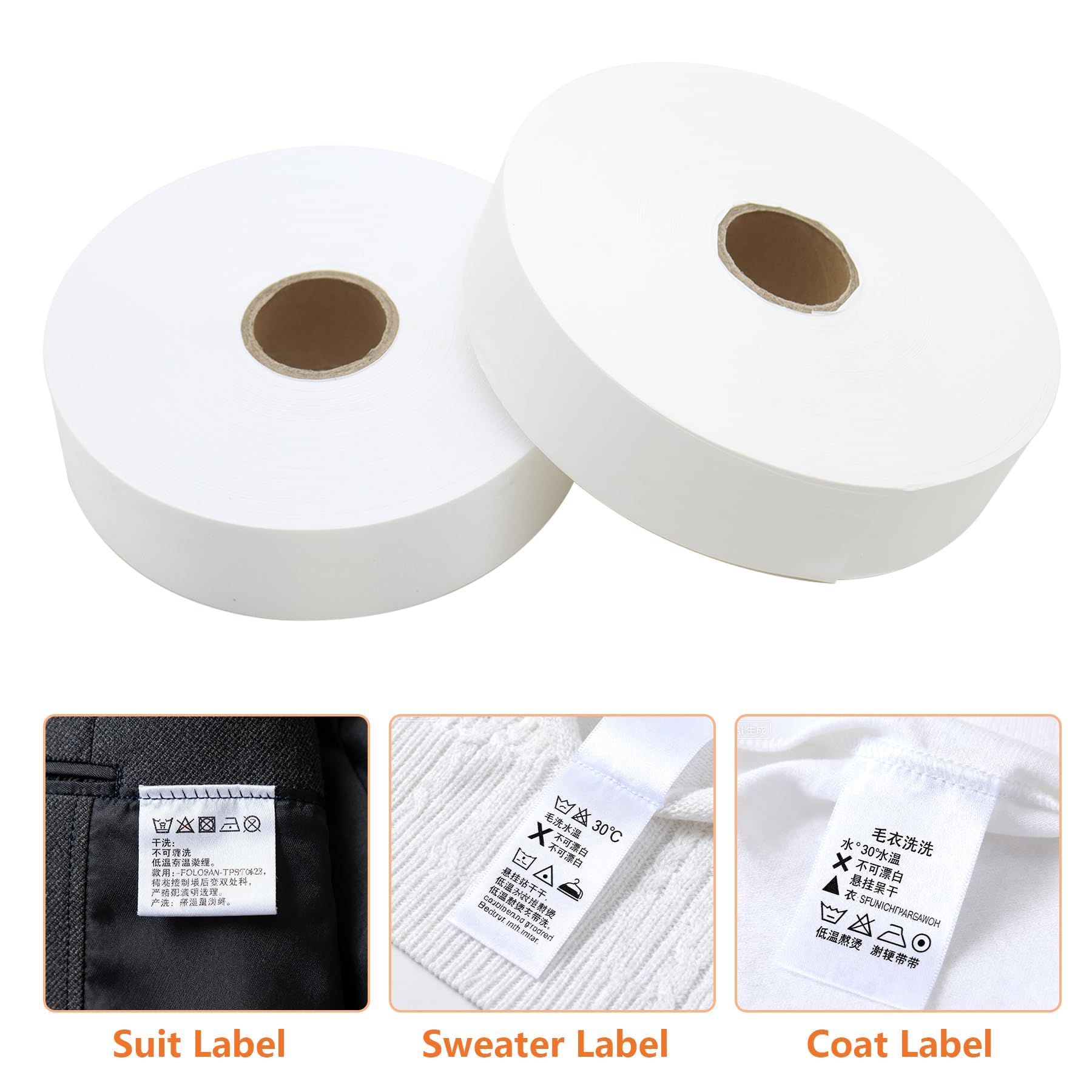 Etichette bianche in tessuto con nastro di seta, lavabili, etichette per nome, 1 rotolo di etichette personalizzate resistenti allo sbiadimento, nastro lavabile per indumenti, dimensioni 30