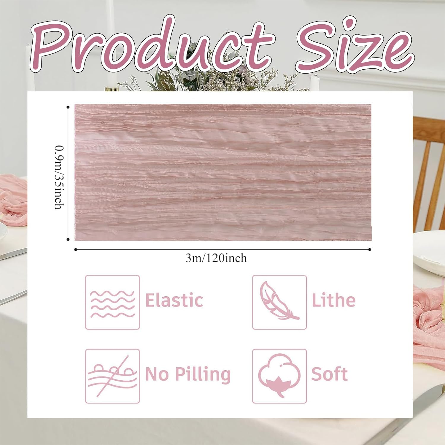 12 Pack Dusty Pink Cheesecloth Table Runner 10 FT Boho Gauze Cheese Cloth Table Runner 120 Inch Long Semi Sheer Rustic Cheese Cloth Fabric Table Runners for Wedding Birthday Party Decorations