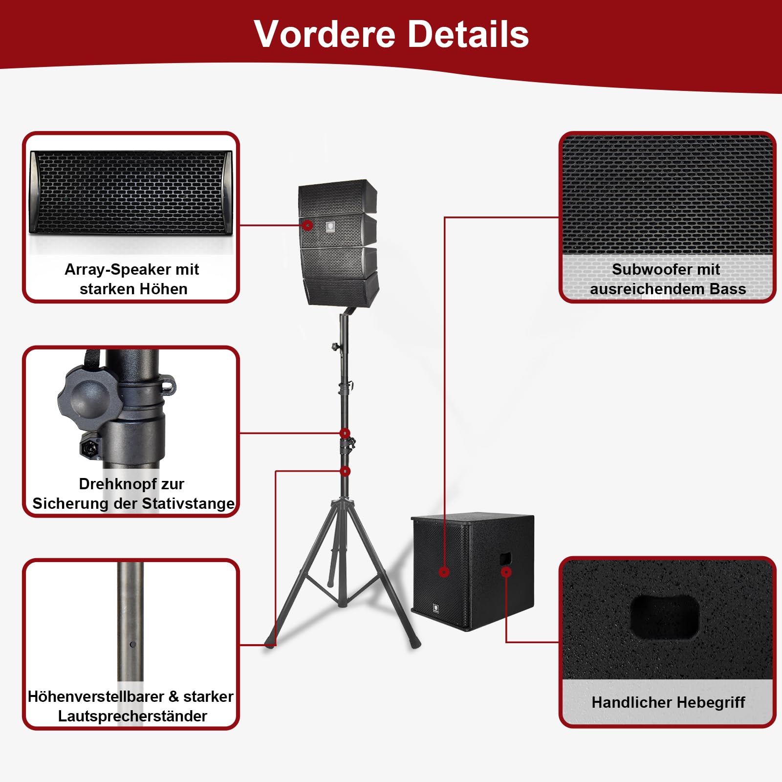PRORECK Club 3500 15-Zoll-Subwoofer 3000 W DJ-PA-Lautsprechersystem-Kombiset mit 8 Array-Lautsprechern, Bluetooth, USB, SD-Karte, für Meetings, Reden, Kirchen, Aufführungen, DJ-Auftritte