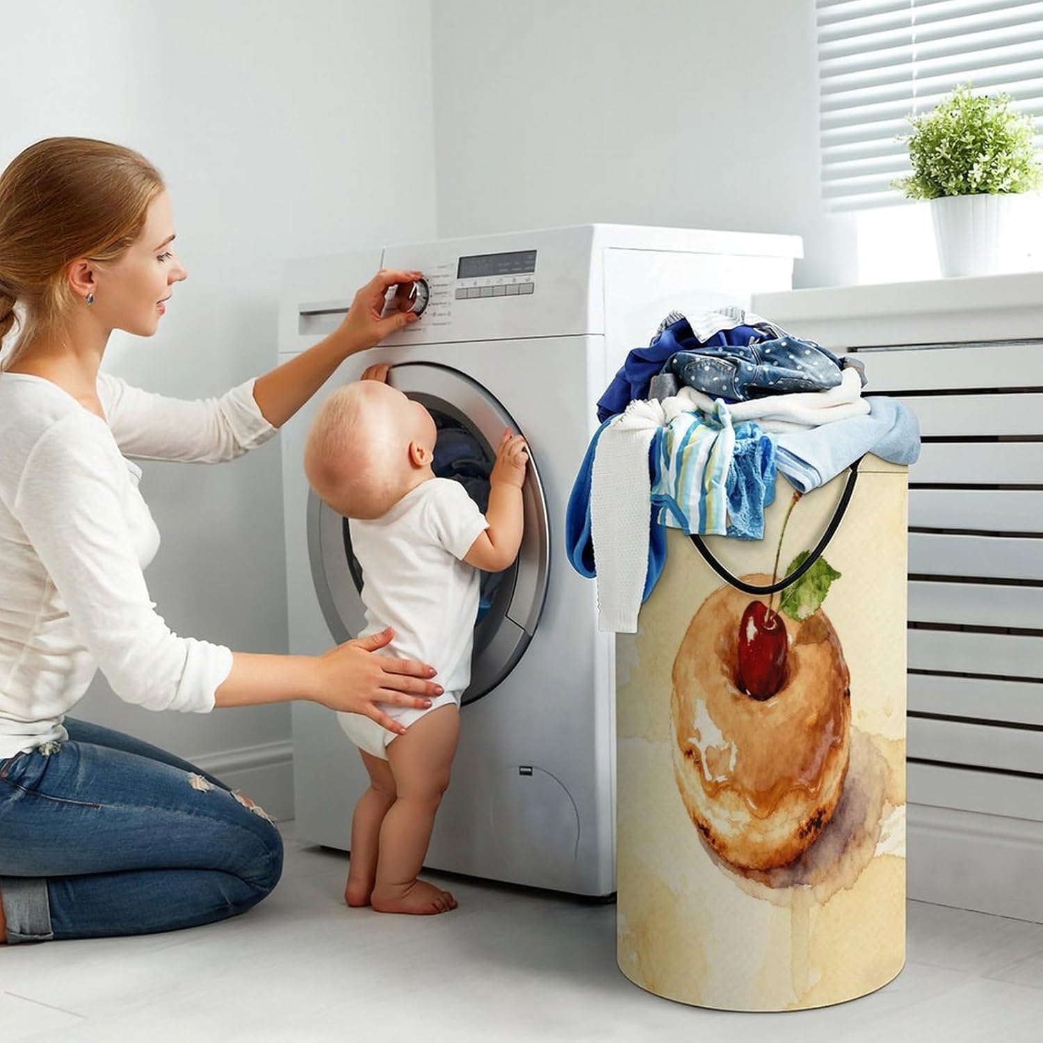 Donuts Laundry Hamper Portable Lightweight Clothes Hampers Fashion Dirty Laundry Storage Basket Large Capacity Foldable Clothes Baskets for Bathroom Bedroom
