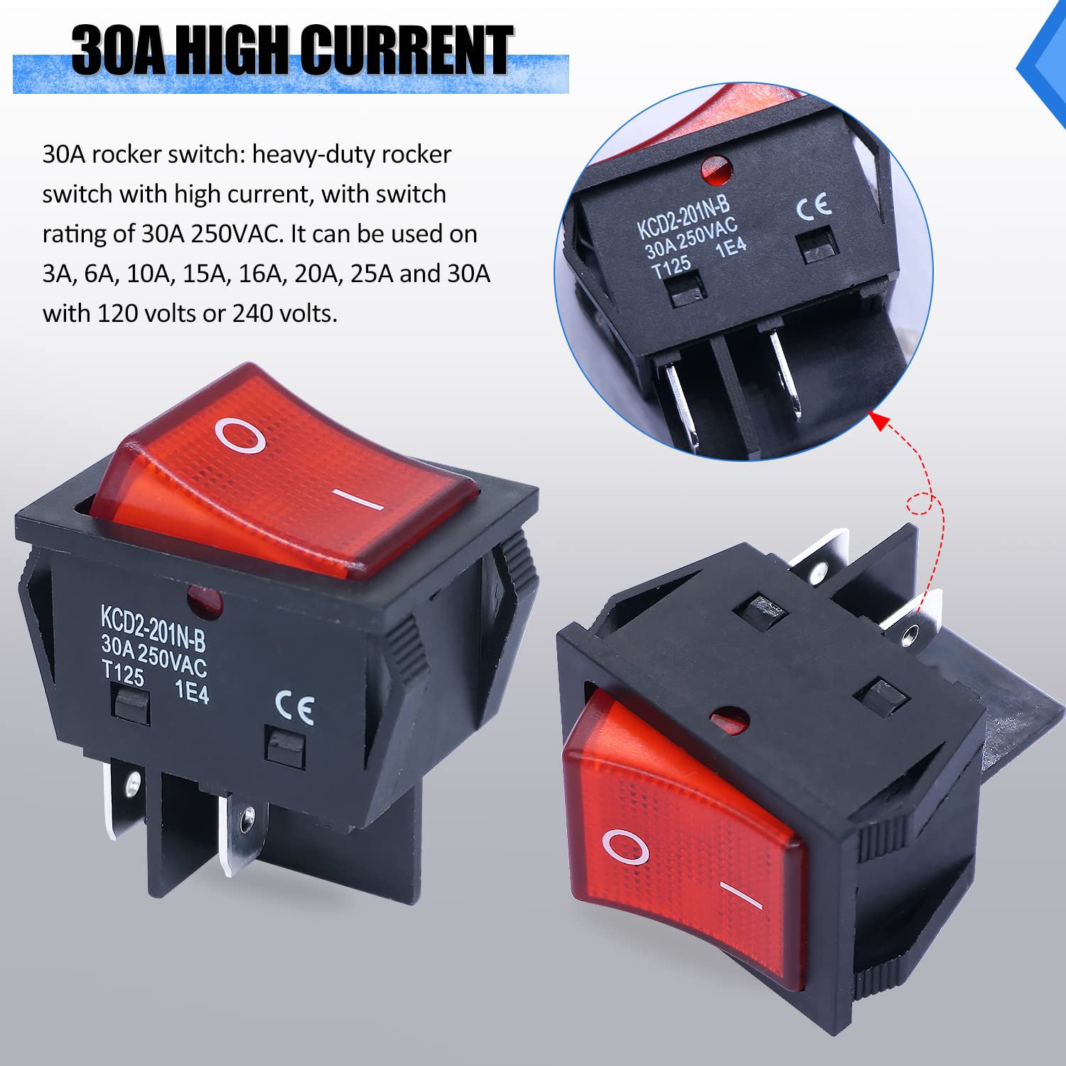 Interruttore A Bilanciere 30A 250V DPST - 2 Pezzi Con LED Rosso - Foto 6