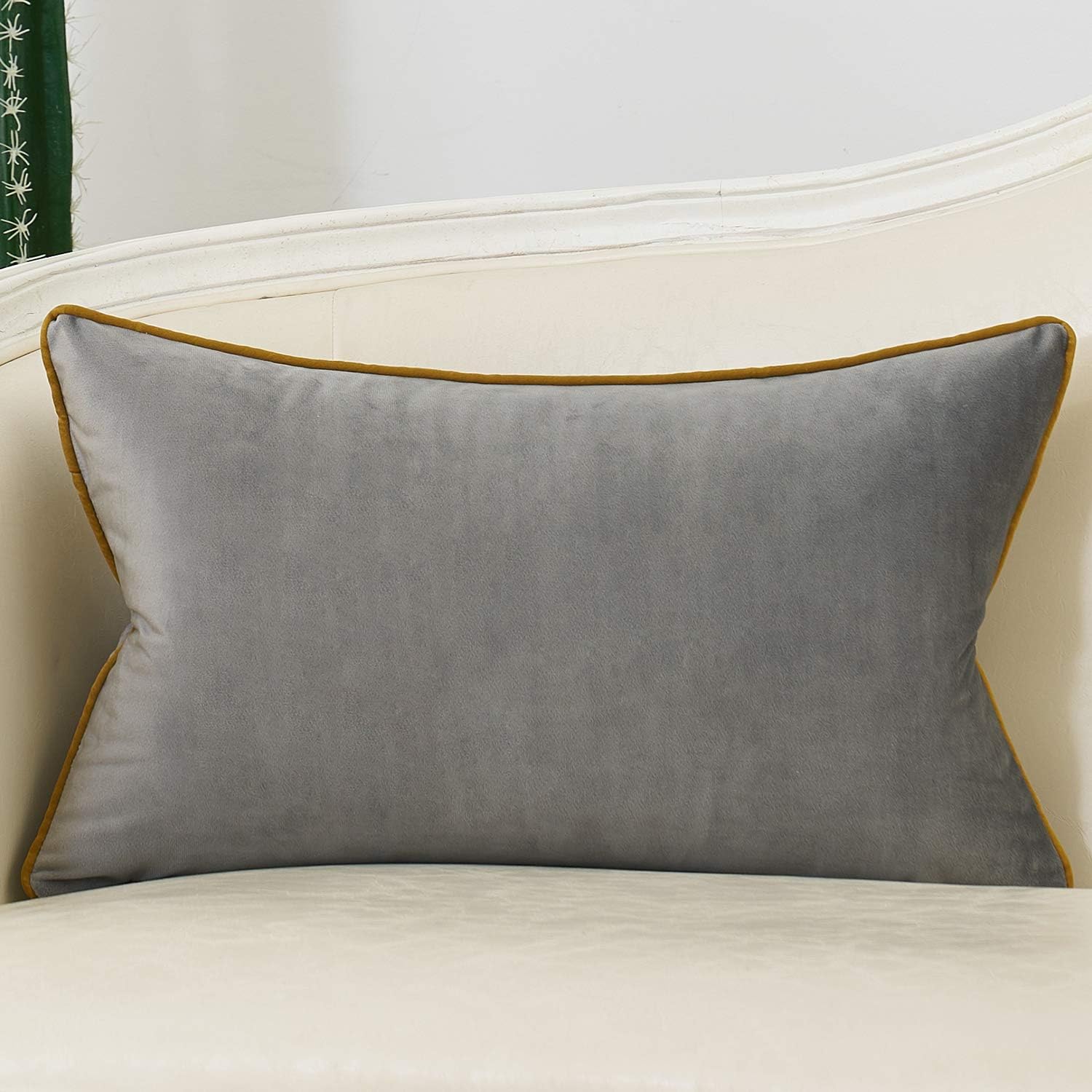 Avigers 12 x 20 Inch Grey Gold Striped Geometric Lines Embroidery Velvet Cushion Case Luxury Modern Lumbar Throw Pillow Cover Decorative Pillow for Couch Living Room Bedroom Car 30 x 50cm - Image 2