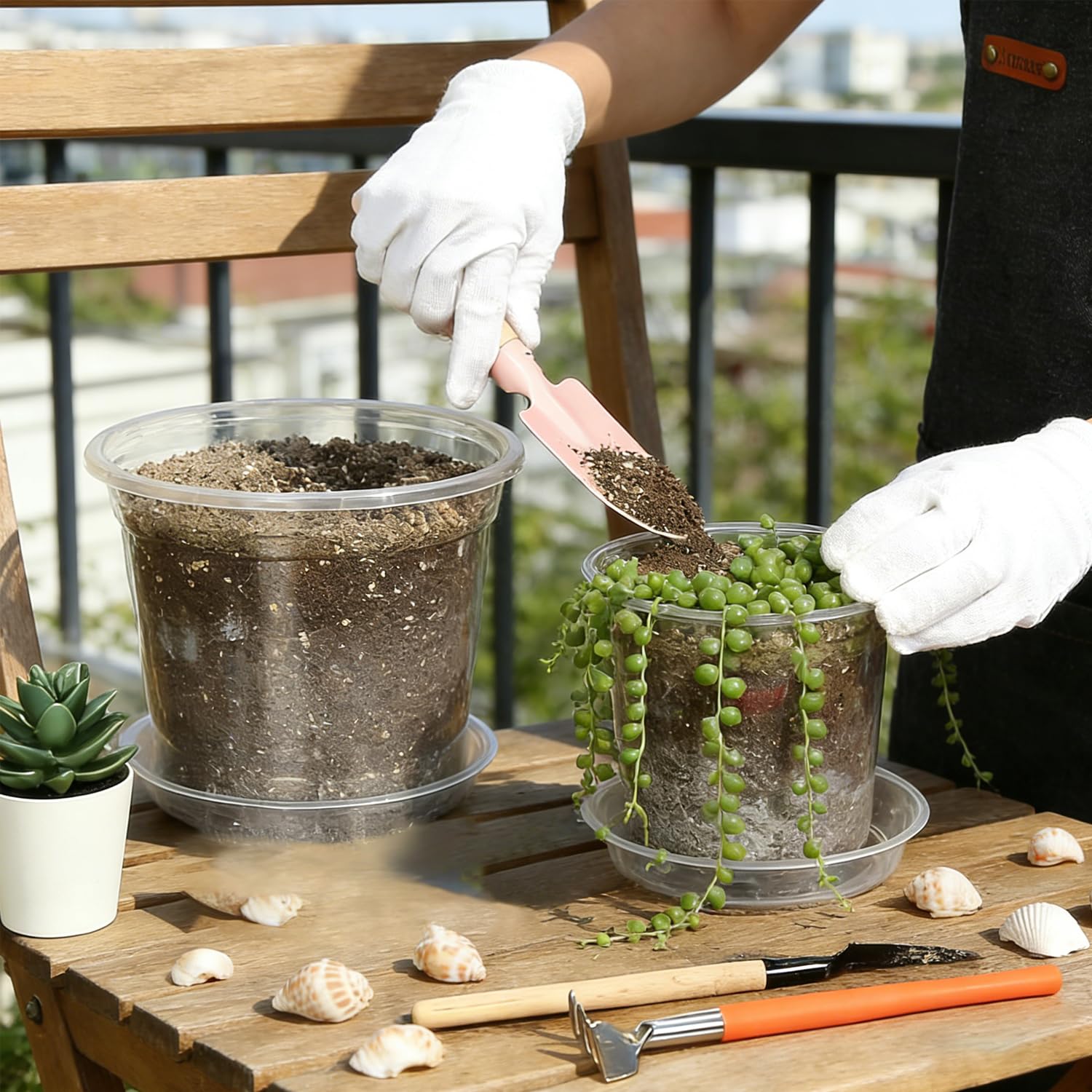 Lot de 25 pots de fleurs de jardin en plastique transparent avec plateaux de drainage, pots de pépinière avec trous de drainage pour la propagation des légumes, plantes grasses, fleurs, comprend