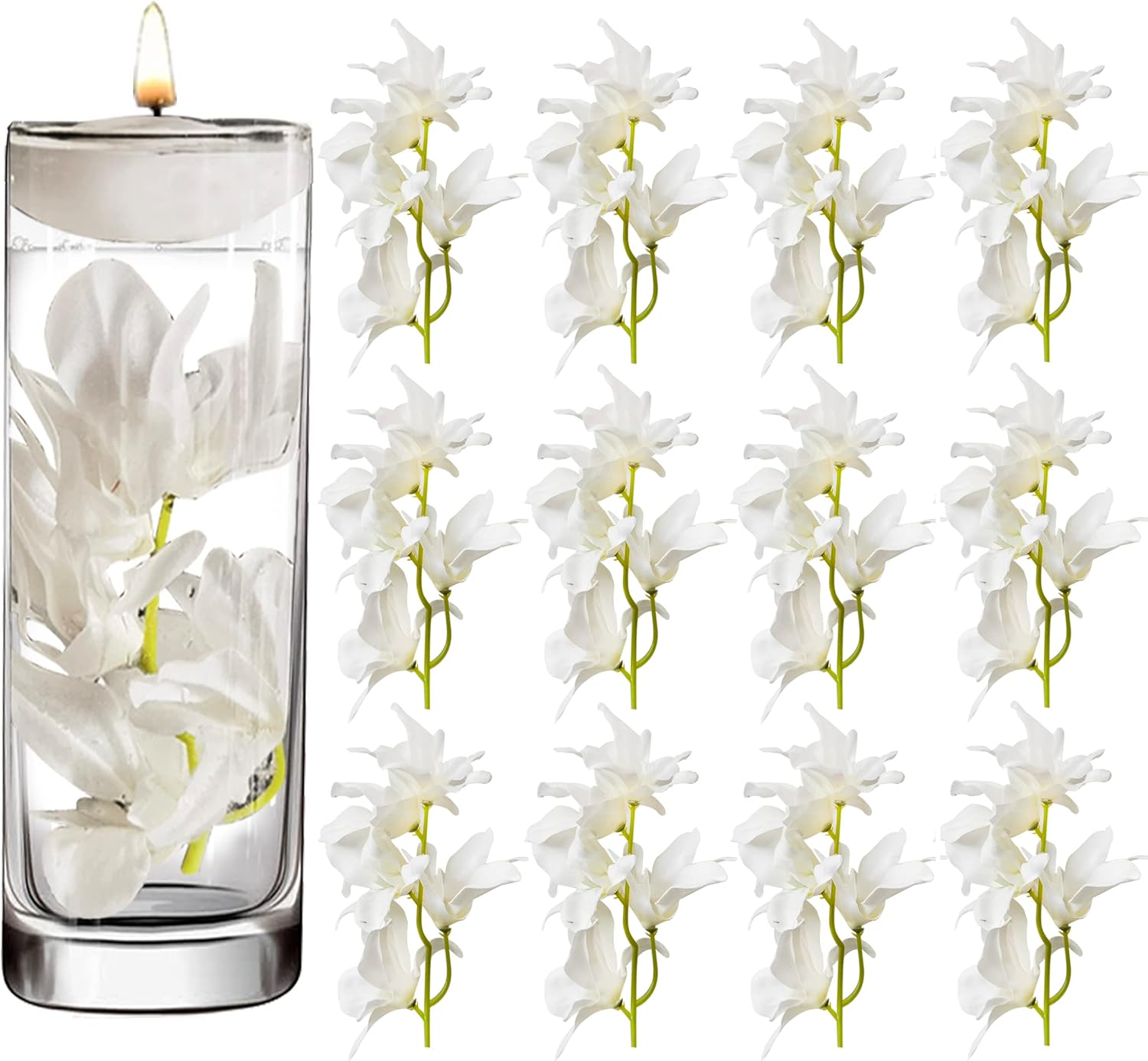 12 Pcs White Artificial Orchid Flower for Floating Candle