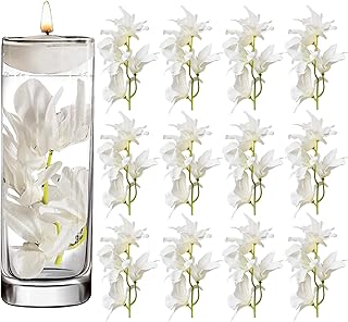 12 Pcs Artificial Orchid Flower for Floating Candle Centerpieces, White Faux Flower Vase Fillers for Wedding Table Party.