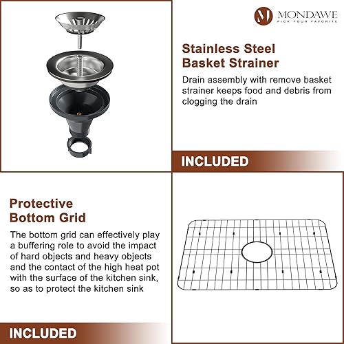 Vista 5 de Mondawe Fregaderos de cocina de granja de 33 pulgadas, fregadero de granja negro de arcilla refractaria, fregadero profundo, fregadero frontal
