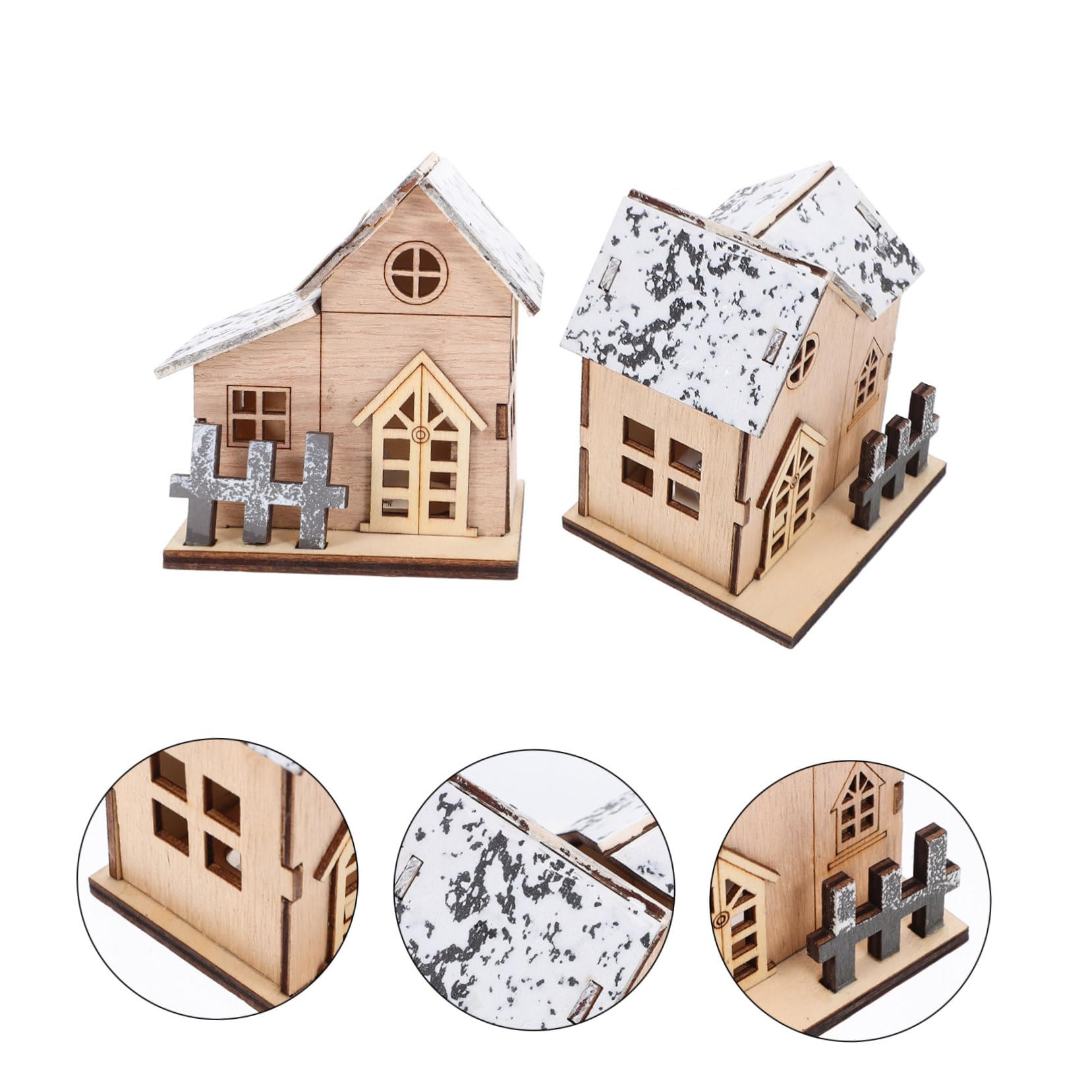 TOPBATHY 4 Set Luci Natalizie in Legno Finestra Gonfiabile Ornamenti Desktop Decorazioni Luminose per La Casa per Natale Luci Dell'albero di Natale Solare Cabina Khaki di Legno 2 Pezzi * 4