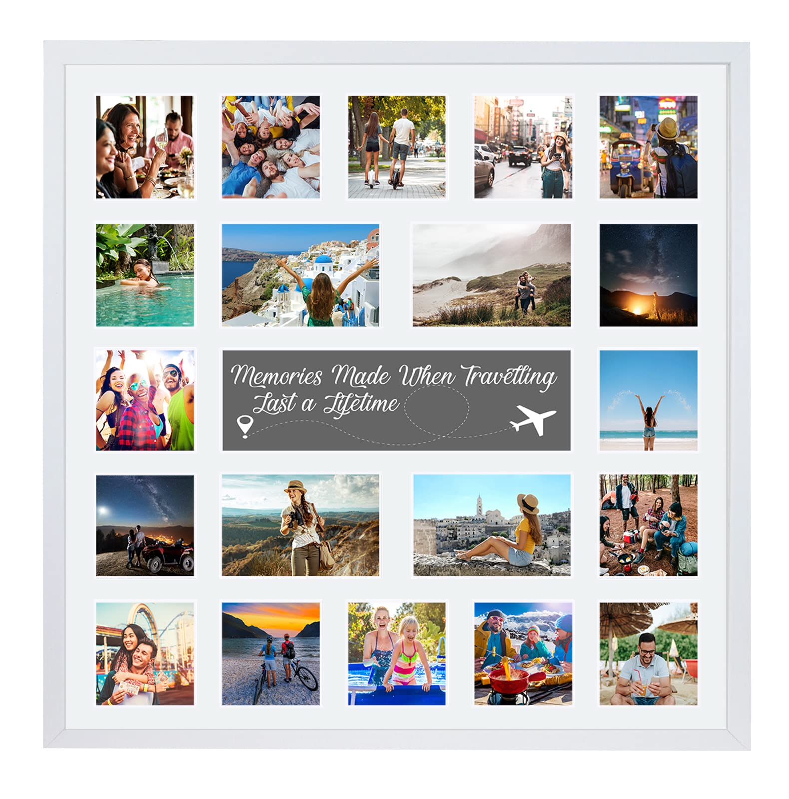 Large Multi Aperture Picture Photo Collage Frame, Colours and Designs (Travelling, White)