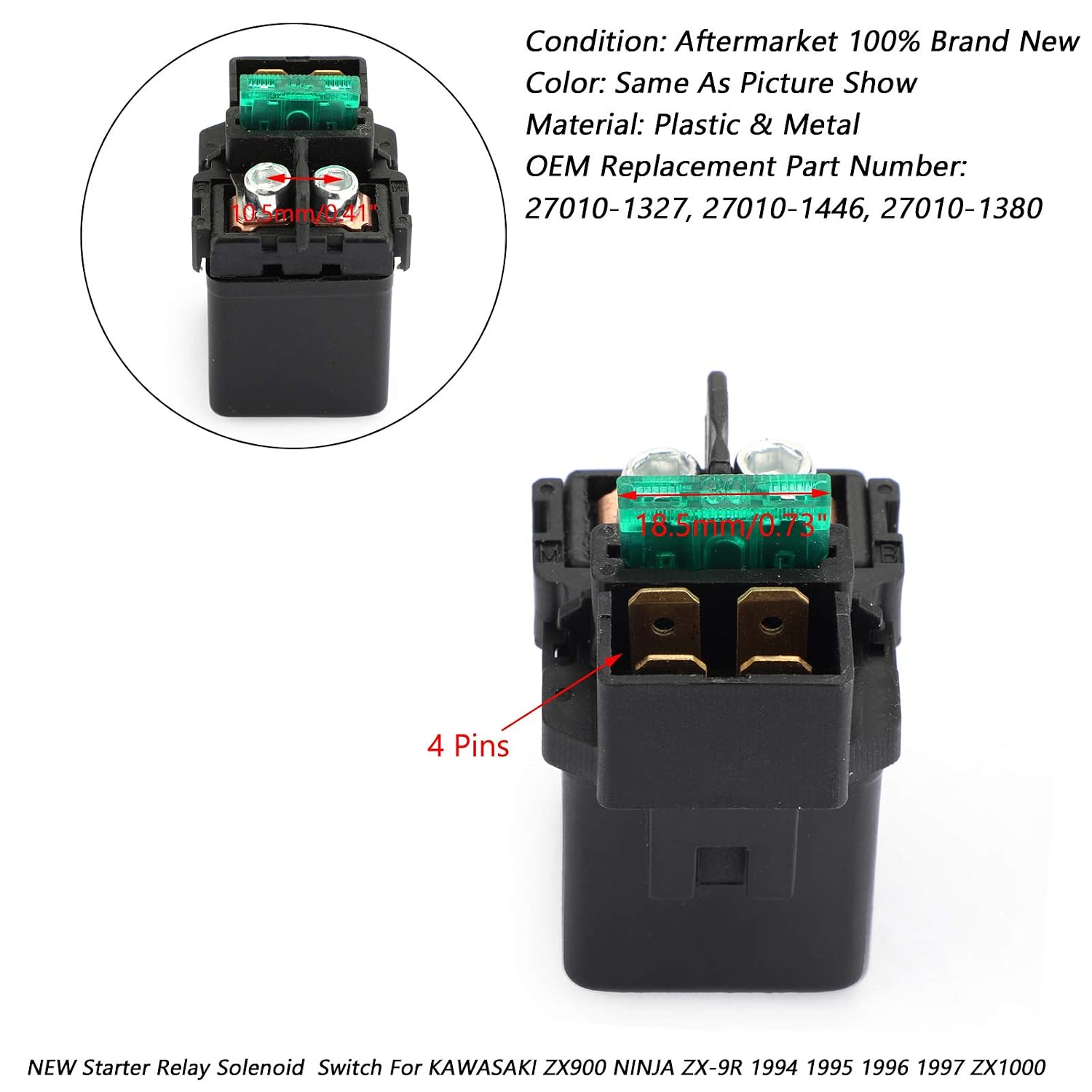 Starter Relay Solenoid for Kawasaki ZX900 Ninja ZX-9R 1994 1995 1996 1997 ZX1000