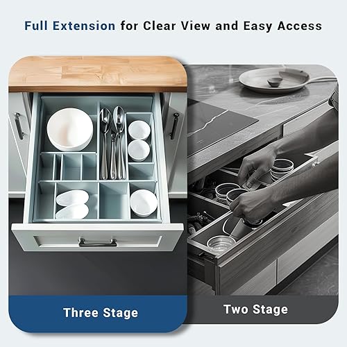 Miniatura 6 de 4 pares de rieles de cajón de 18 pulgadas de montaje inferior, cierre suave, extensión completa, resistente, capacidad de 85 libras, deslizadores