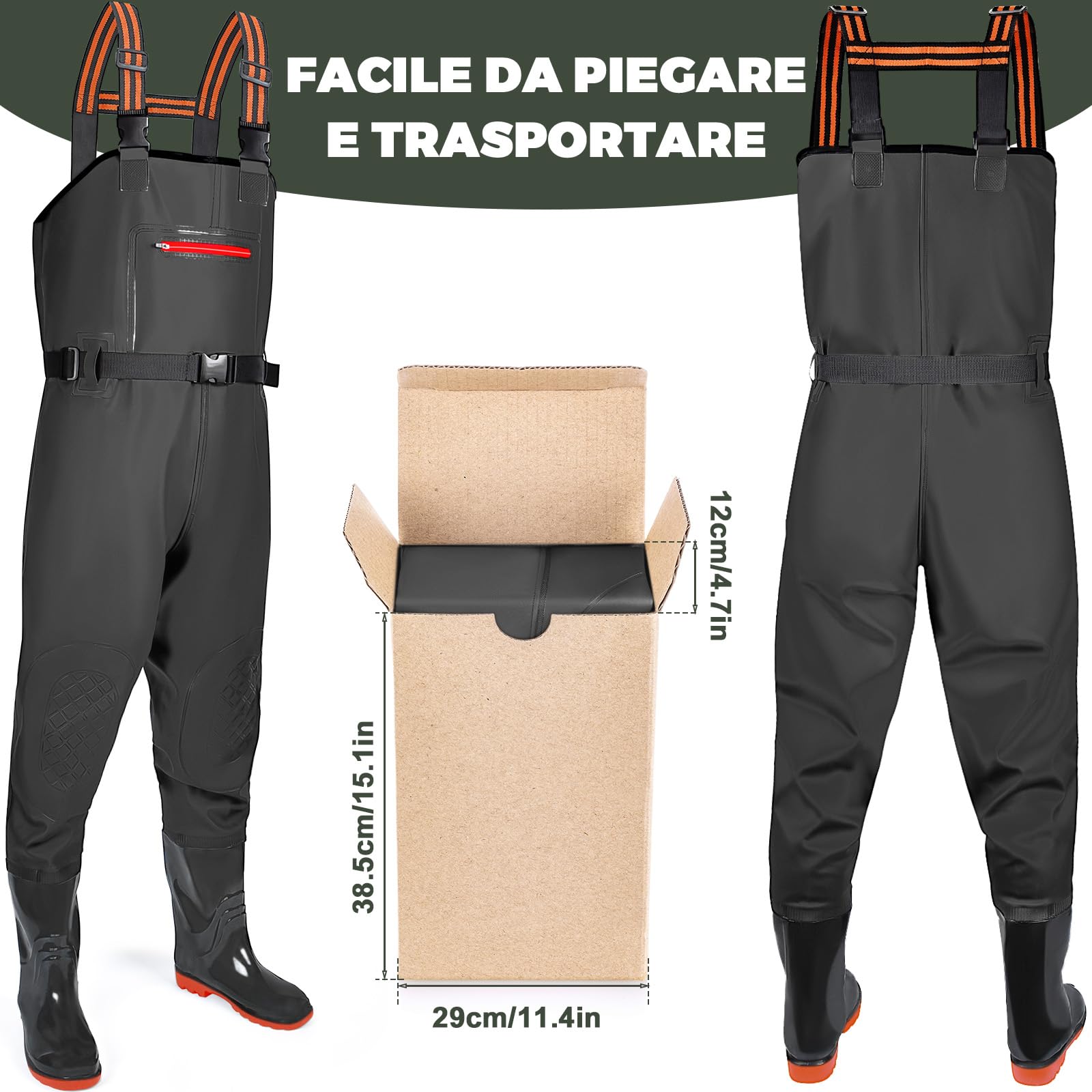YOOHBERRYS Waders Pesca da Uomo, Waders da Uomo con Stivali da Pesca 42-46, Waders Trampolieri da Pesca, Pantaloni Impermeabili Antiscivolo Regalo per Amanti Pesca Sportiva