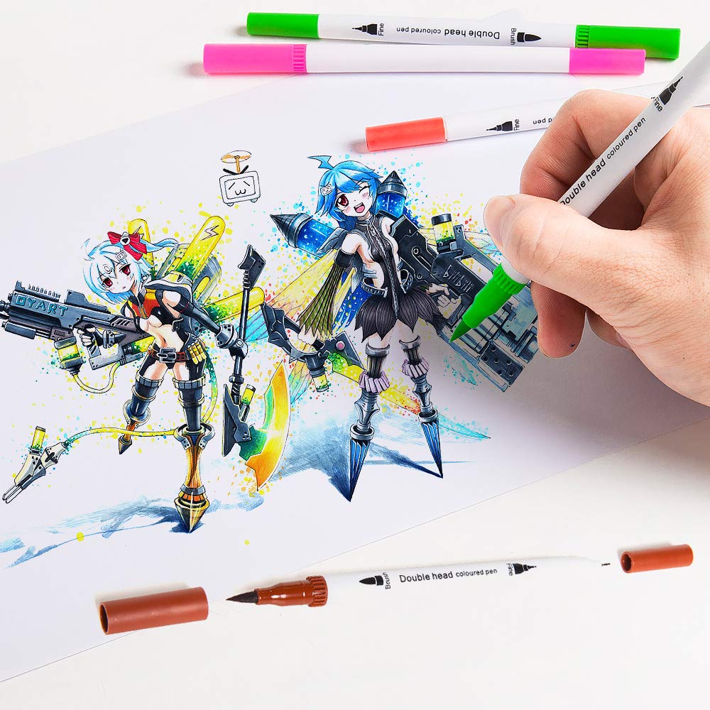 Hethrone Dual Tip Brush Pens, 100 Colors, Fine & Flexible Nylon