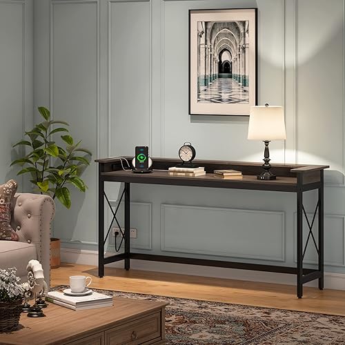 Miniatura 4 de Tribesigns Mesa de sofá con tomas de corriente y puertos USB, mesa consola extra larga de 70.9 pulgadas detrás del sofá con estación de carga, mesa